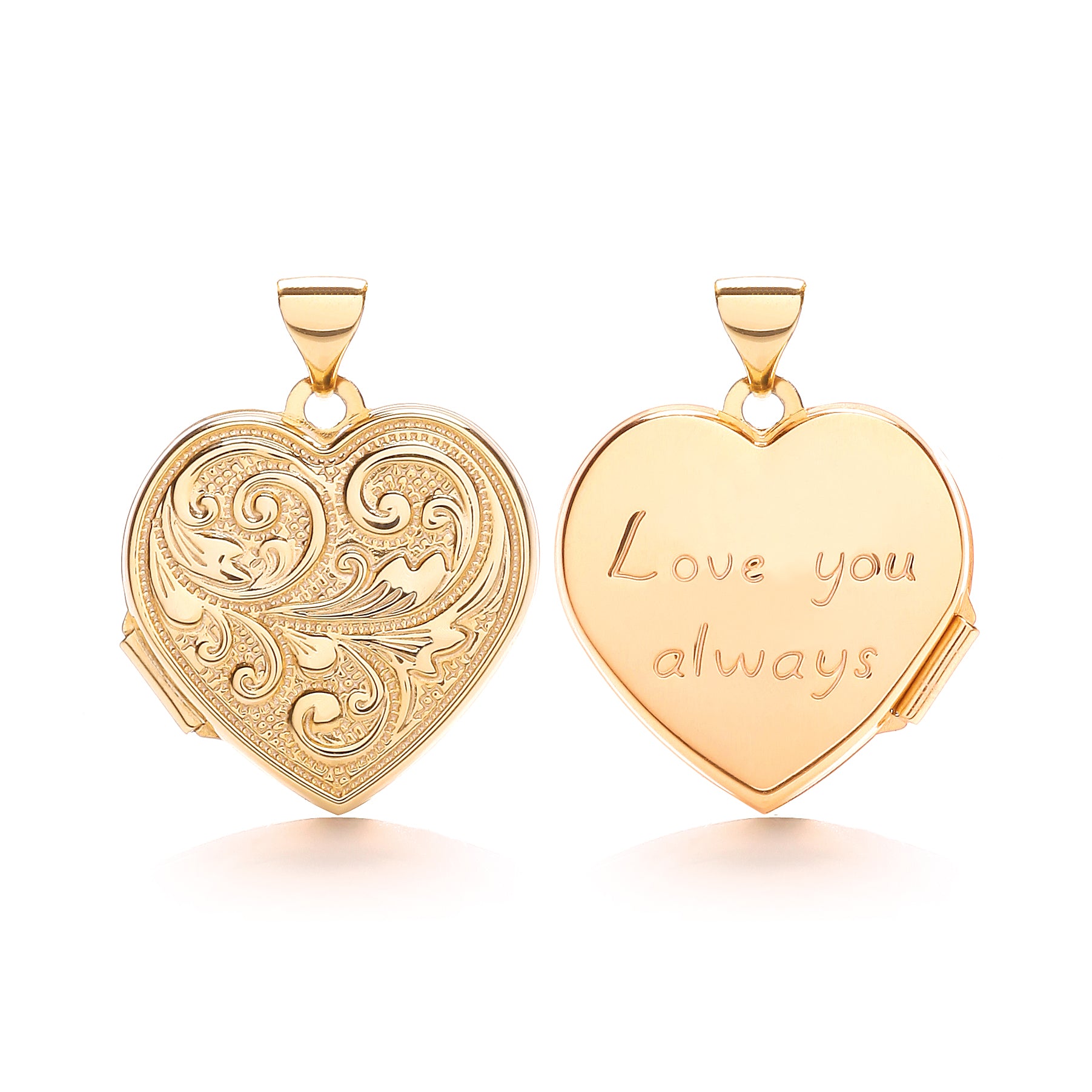 9ct Yellow Gold Heart Double Sided Locket (Love You & design)