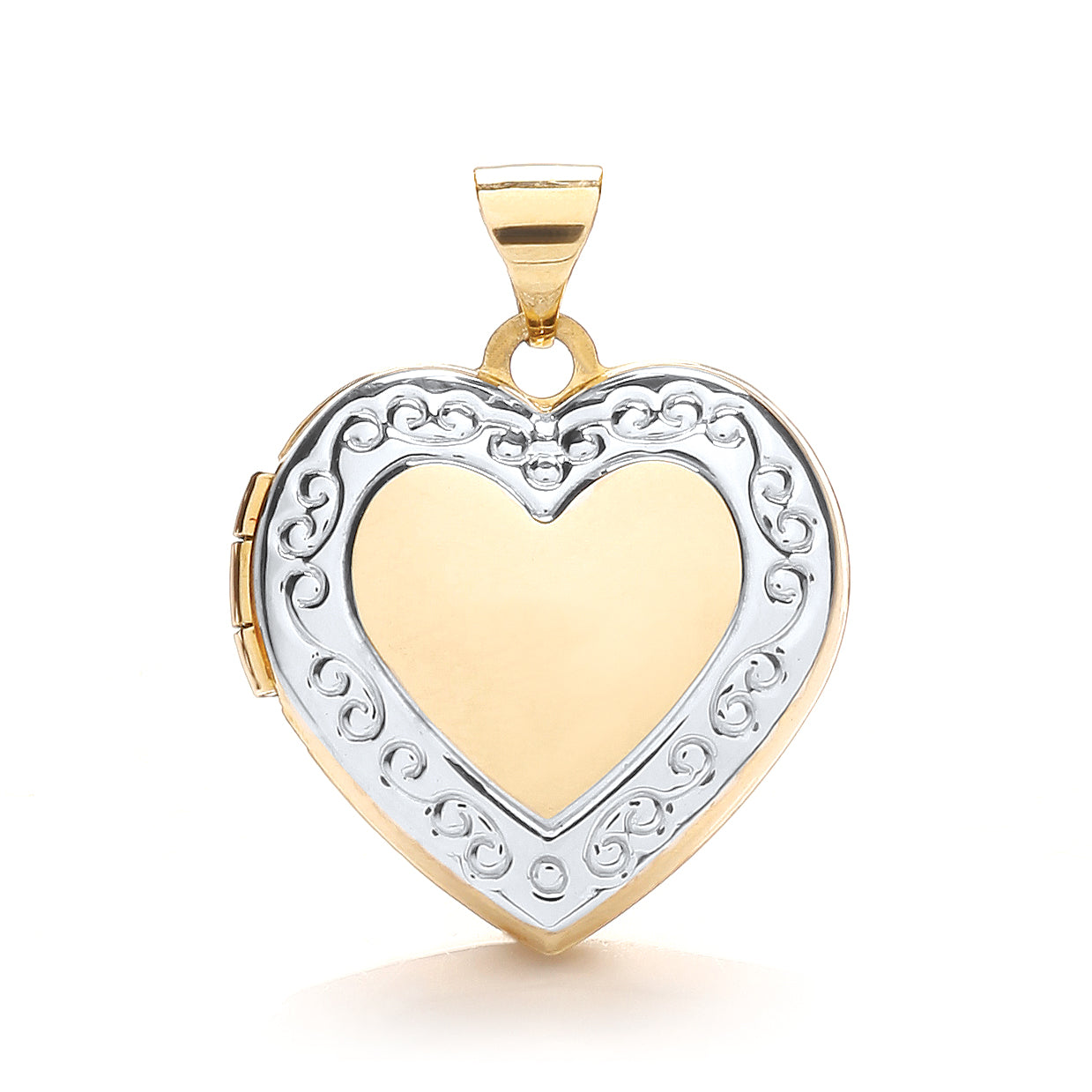 9ct White & Yellow Gold Heart Shape Locket with edge design