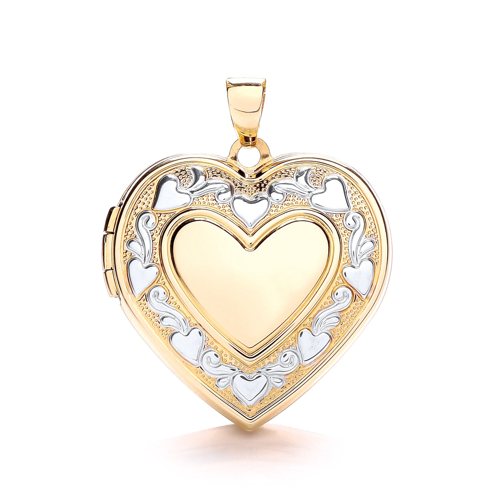 9ct White & Yellow Gold Heart Shape Locket with edge design