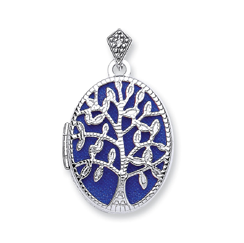 9ct White Gold Oval Tree design Locket