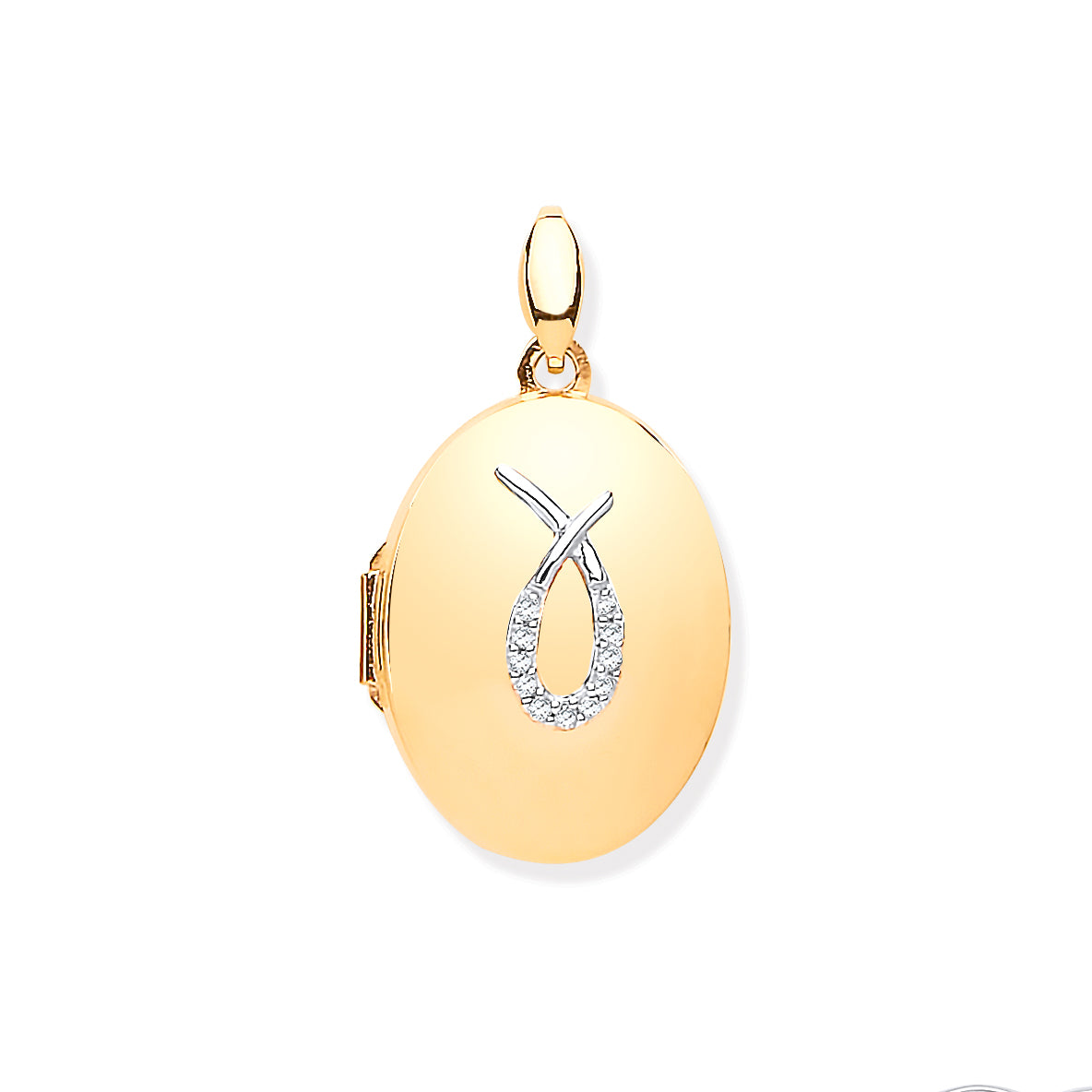 9ct Yellow Gold & Diamonds Oval Locket