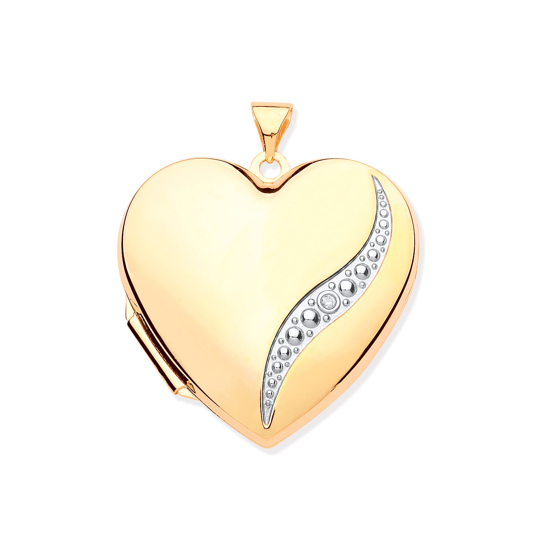 9ct Yellow Gold Large Heart Shape Locket with Diamond