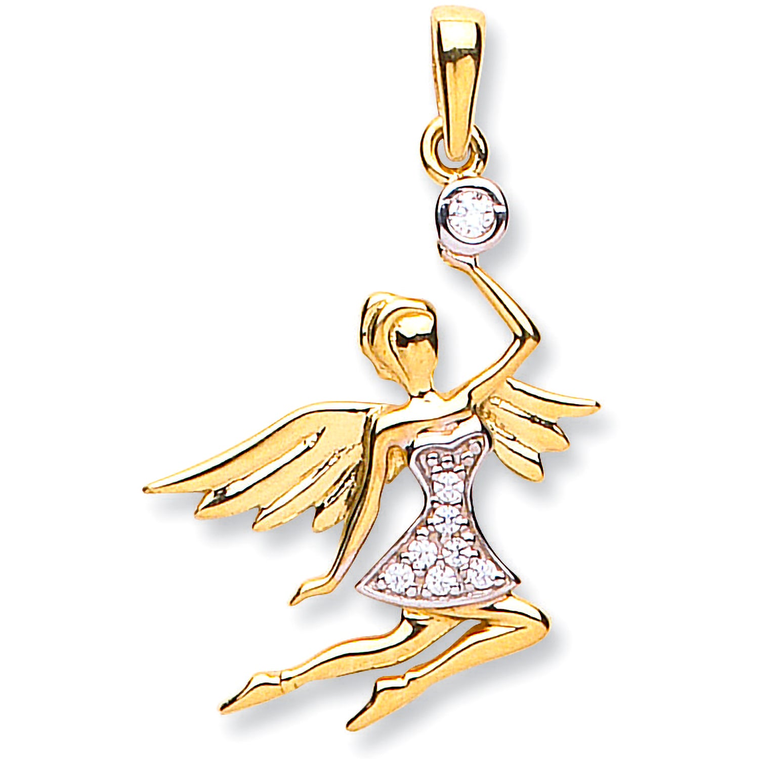 9ct Yellow Gold Cubic Zirconia Angel Pendant