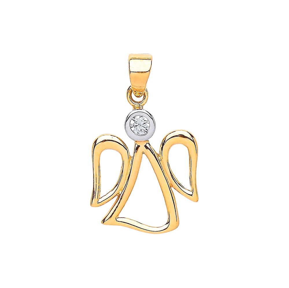 9ct Yellow Gold Cubic Zirconia Angel Pendant