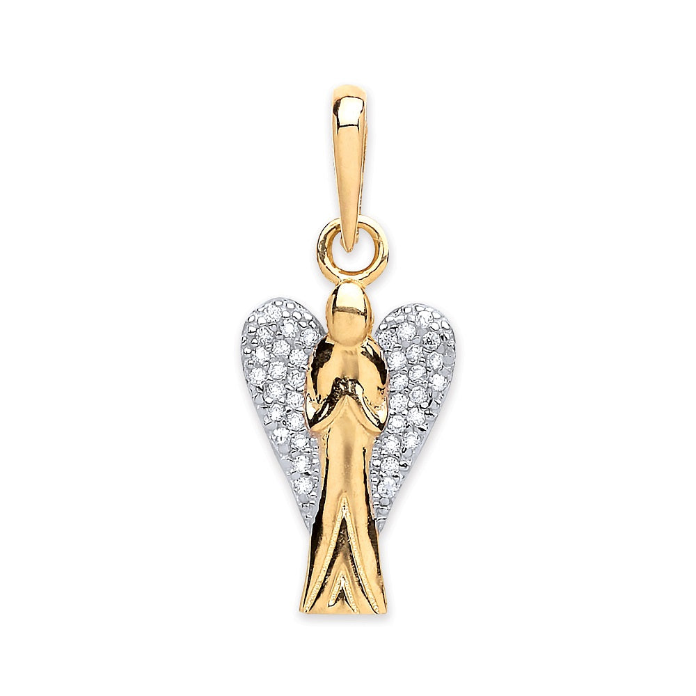 9ct Yellow Gold Cubic Zirconia Angel Pendant