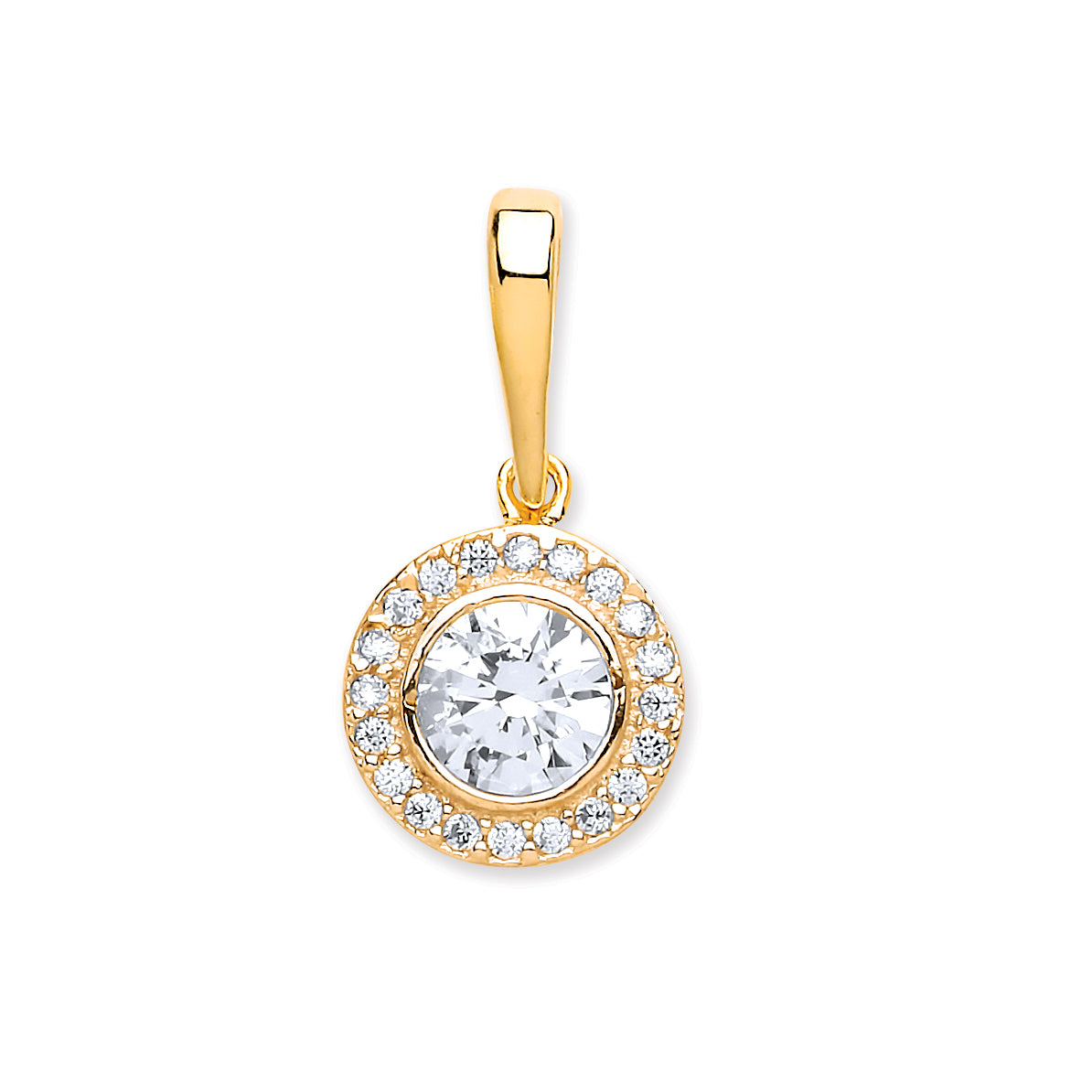 9ct Yellow Gold Halo Style Cubic Zirconia Pendant