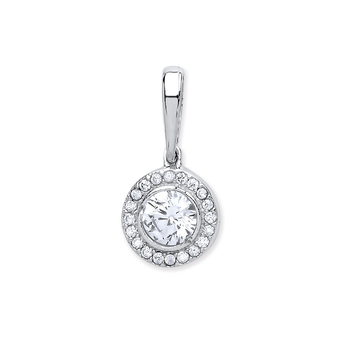 9ct White Gold Halo Style Cubic Zirconia Pendant