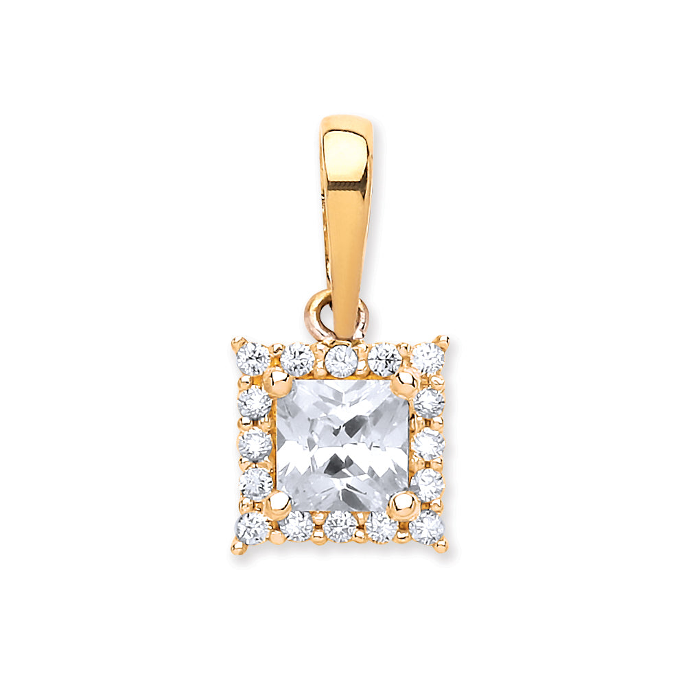 9ct Yellow Gold Princess Cut Cubic Zirconia Centre Pendant