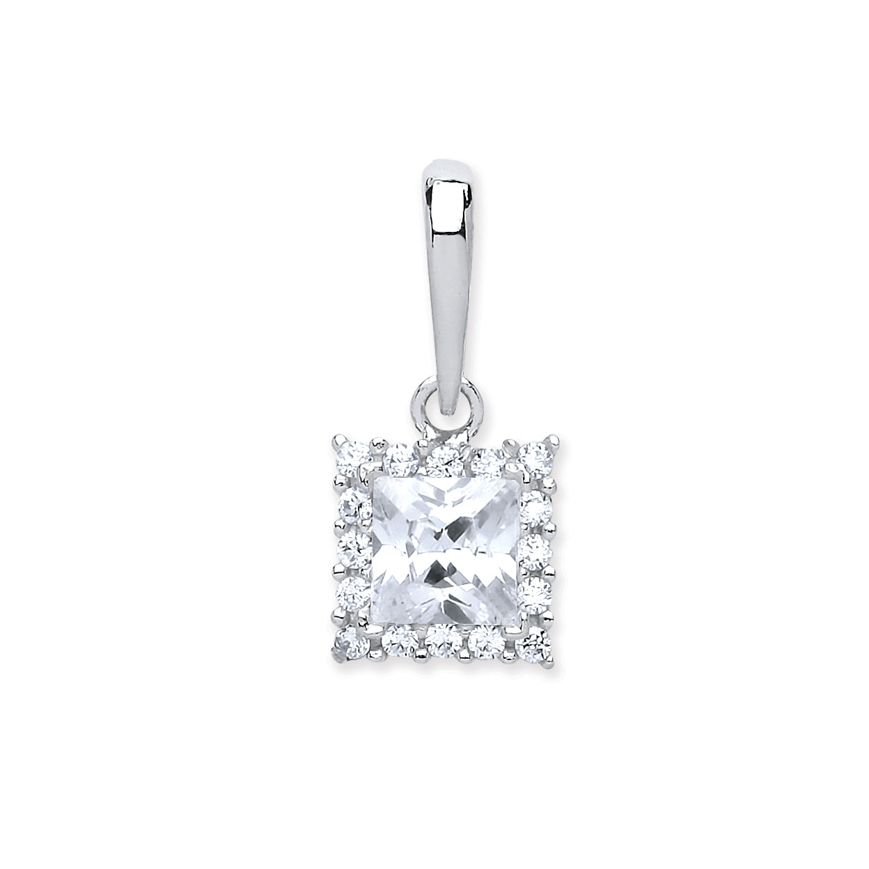 9ct White Gold Princess Cut Cubic Zirconia Centre Pendant