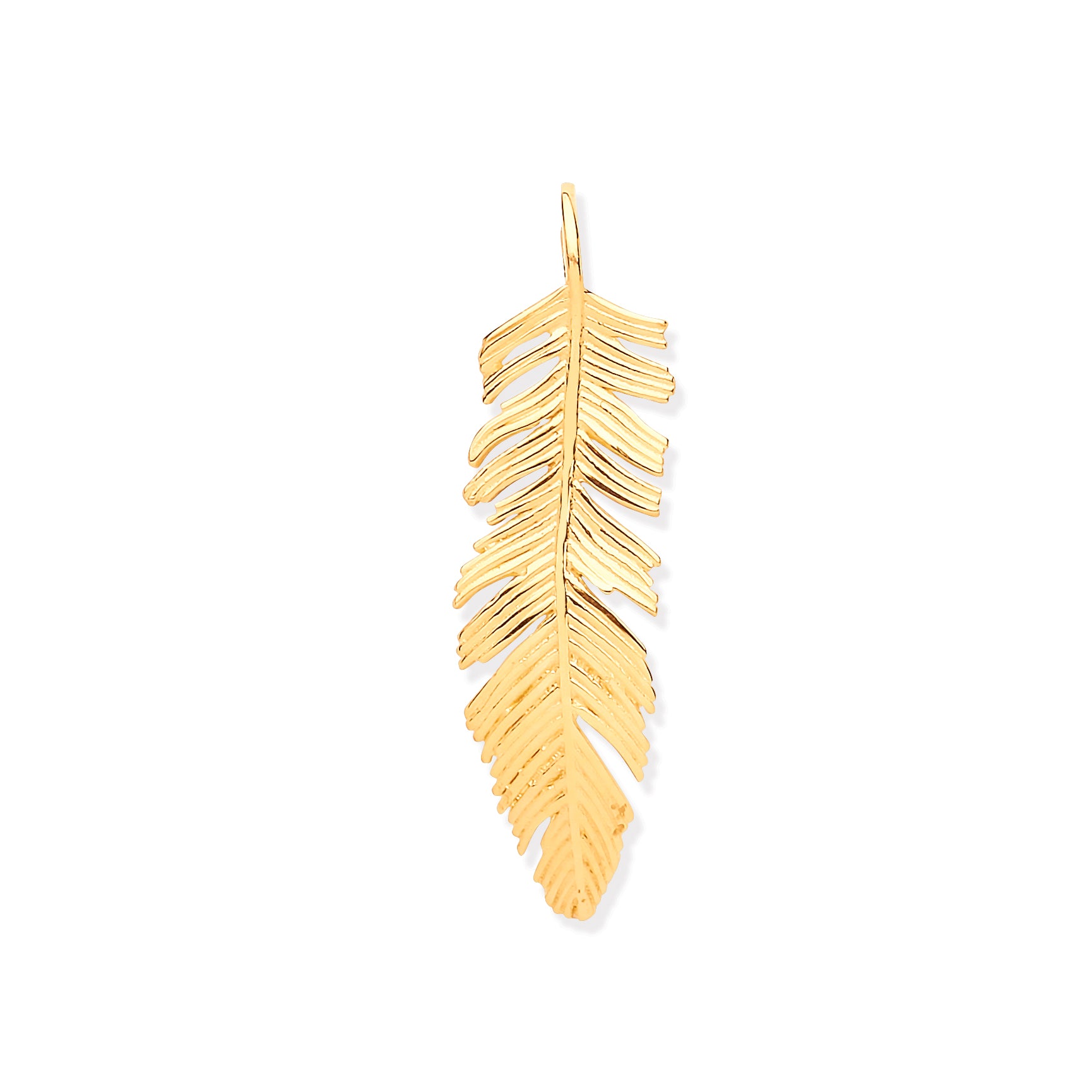 9ct Yellow Gold Feather Leaf Large Pendant