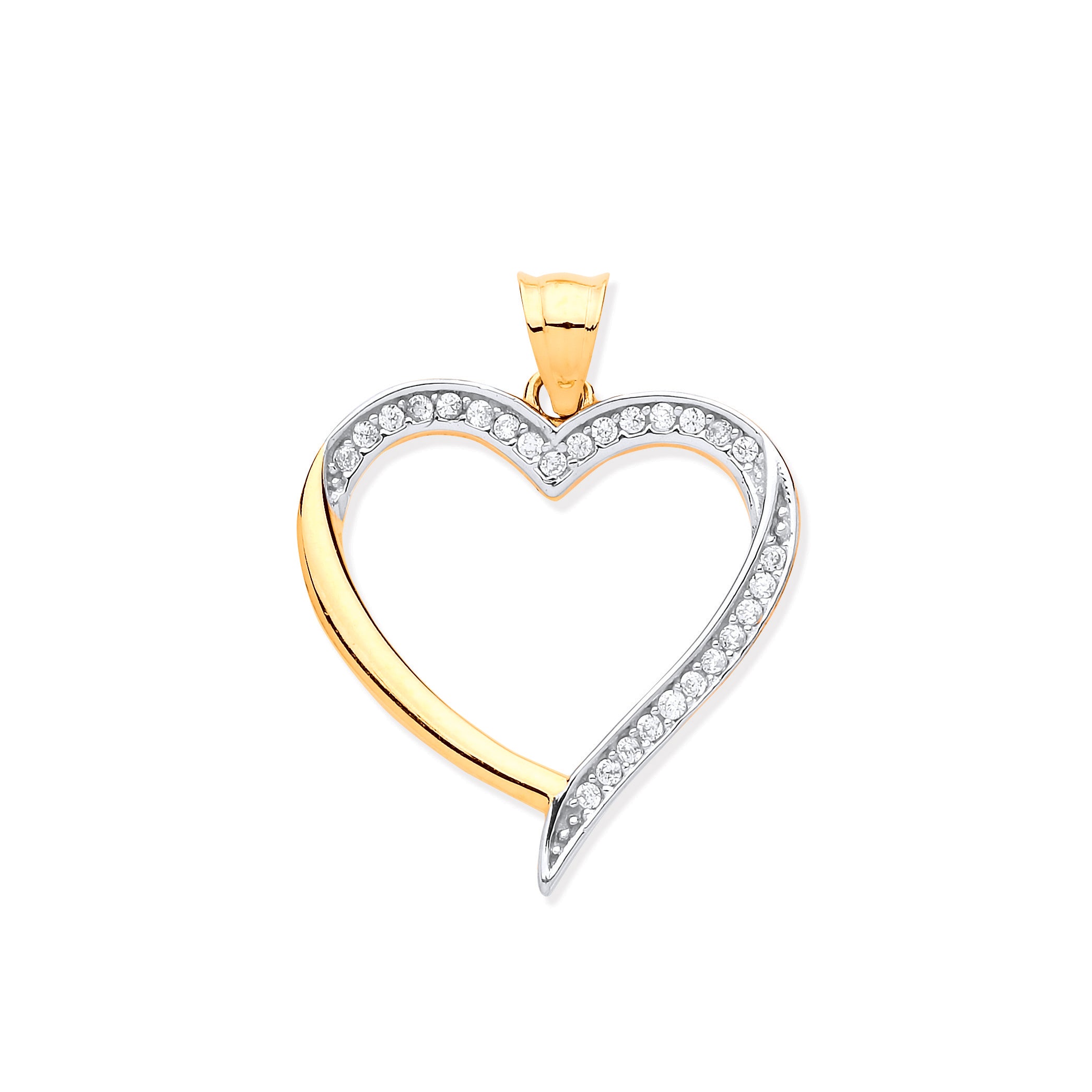 9ct Yellow & White Gold Cubic Zirconia Heart Pendant