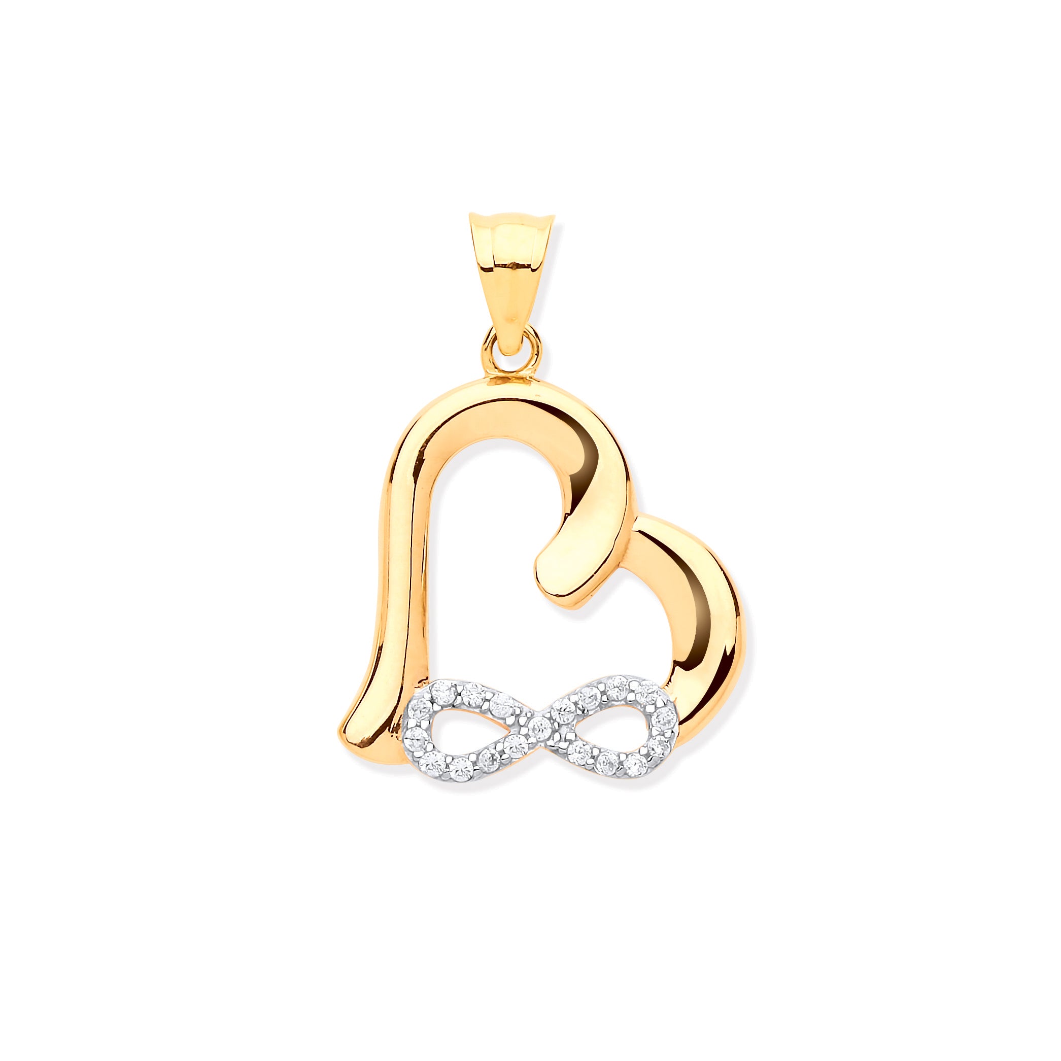 9ct Yellow Gold Cubic Zirconia Infinity, Heart Pendant