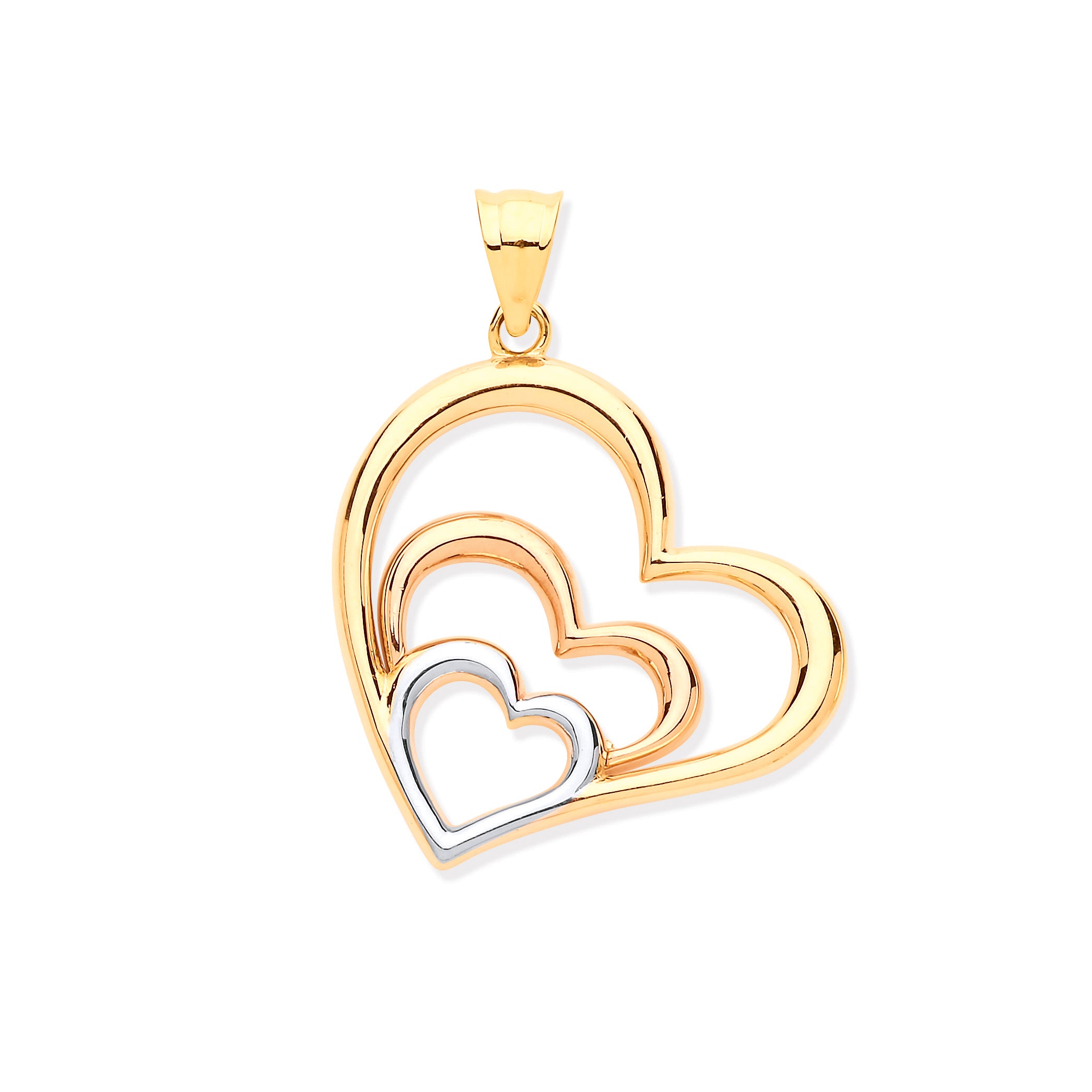 9ct White, Yellow & Rose Gold Triple Heart Pendant