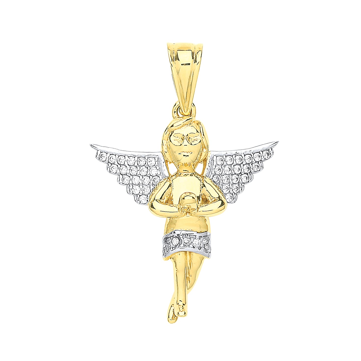 9ct Yellow Gold Cubic Zirconia Praying Angel Pendant