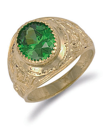 9ct Yellow Gold Green Cz College Ring