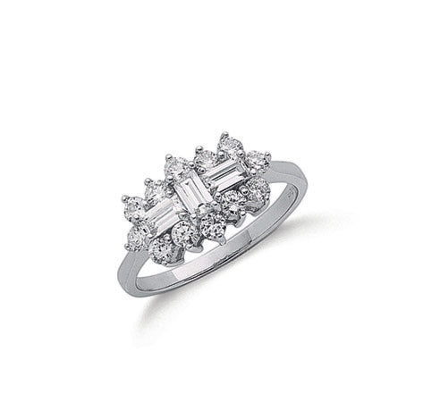 9ct White Gold Round & Baguette Cut Cz Boat Ring