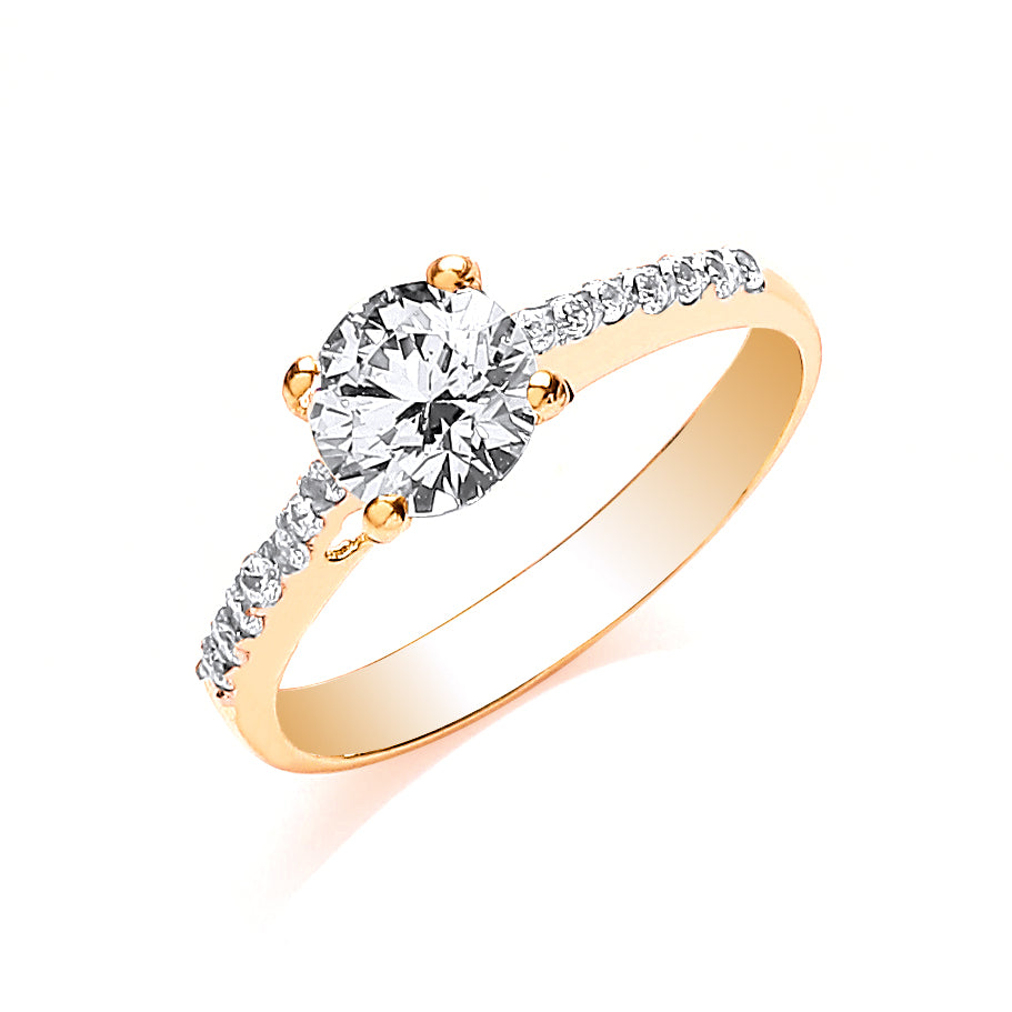 9ct Yellow Gold Ladies Single Stone Cz Shoulder Ring