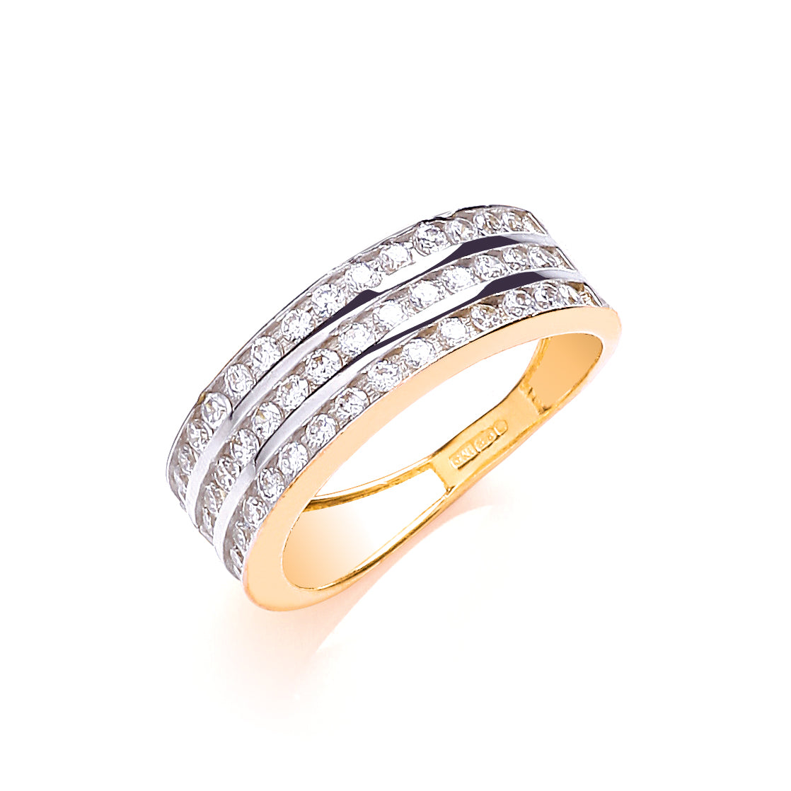 9ct Yellow Gold Ladies Three Row Cz Eternity Ring