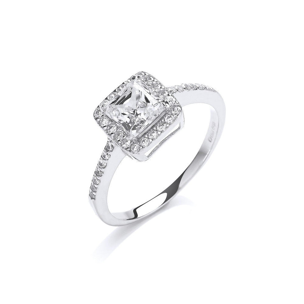 9ct White Gold Ladies Princes Centre Cz Ring