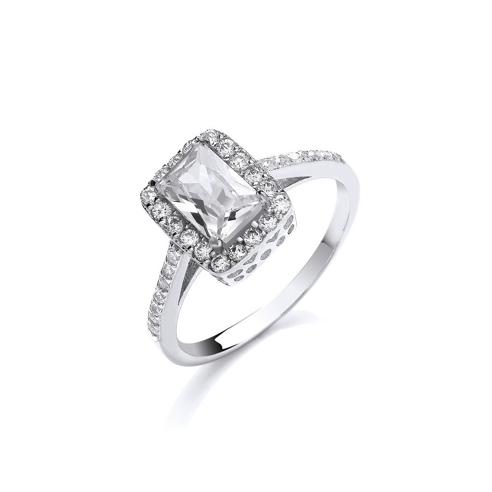 9ct White Gold Ladies Emerald Centre Cz Ring