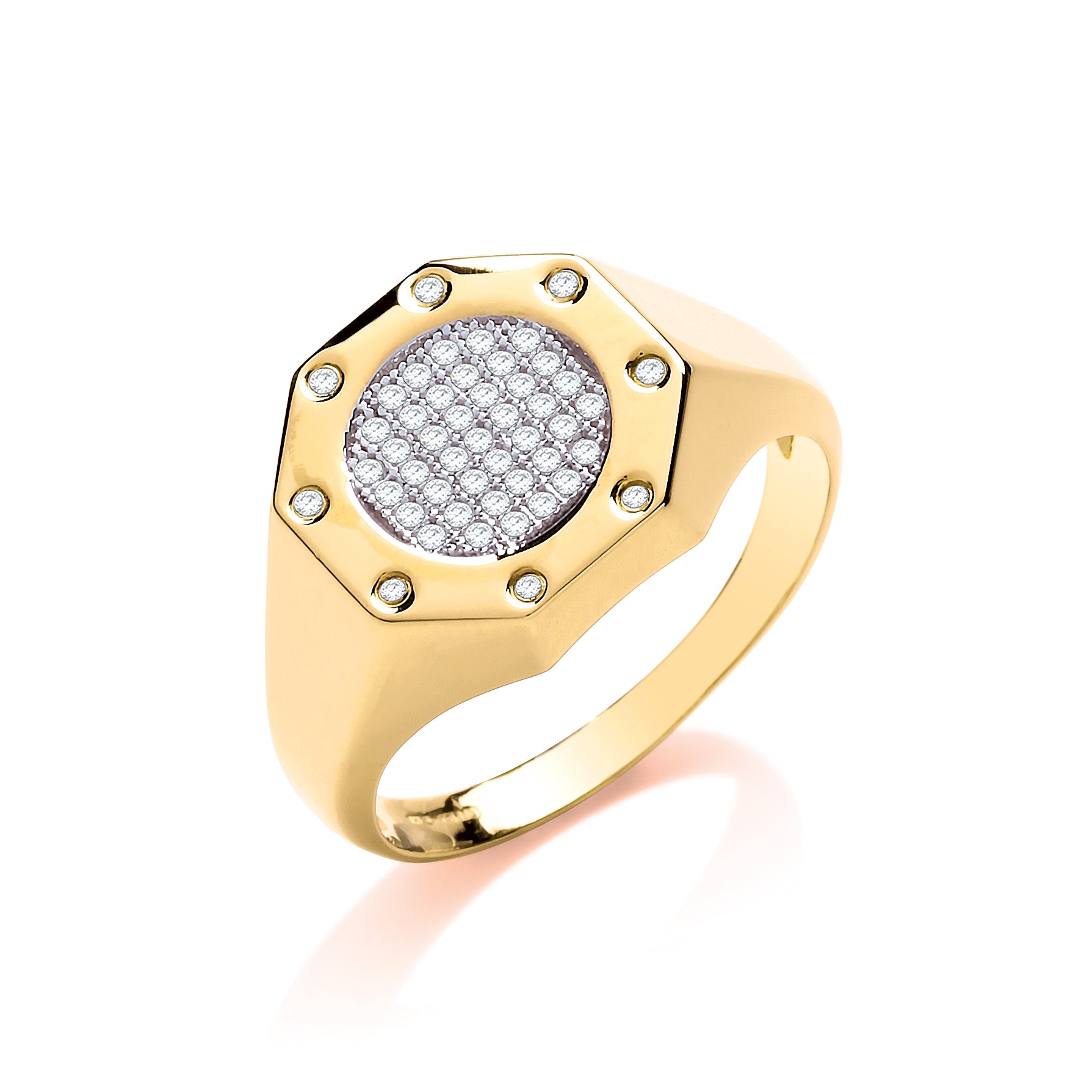 9ct Yellow Gold Octagon Top Fashion Cz Gents Ring