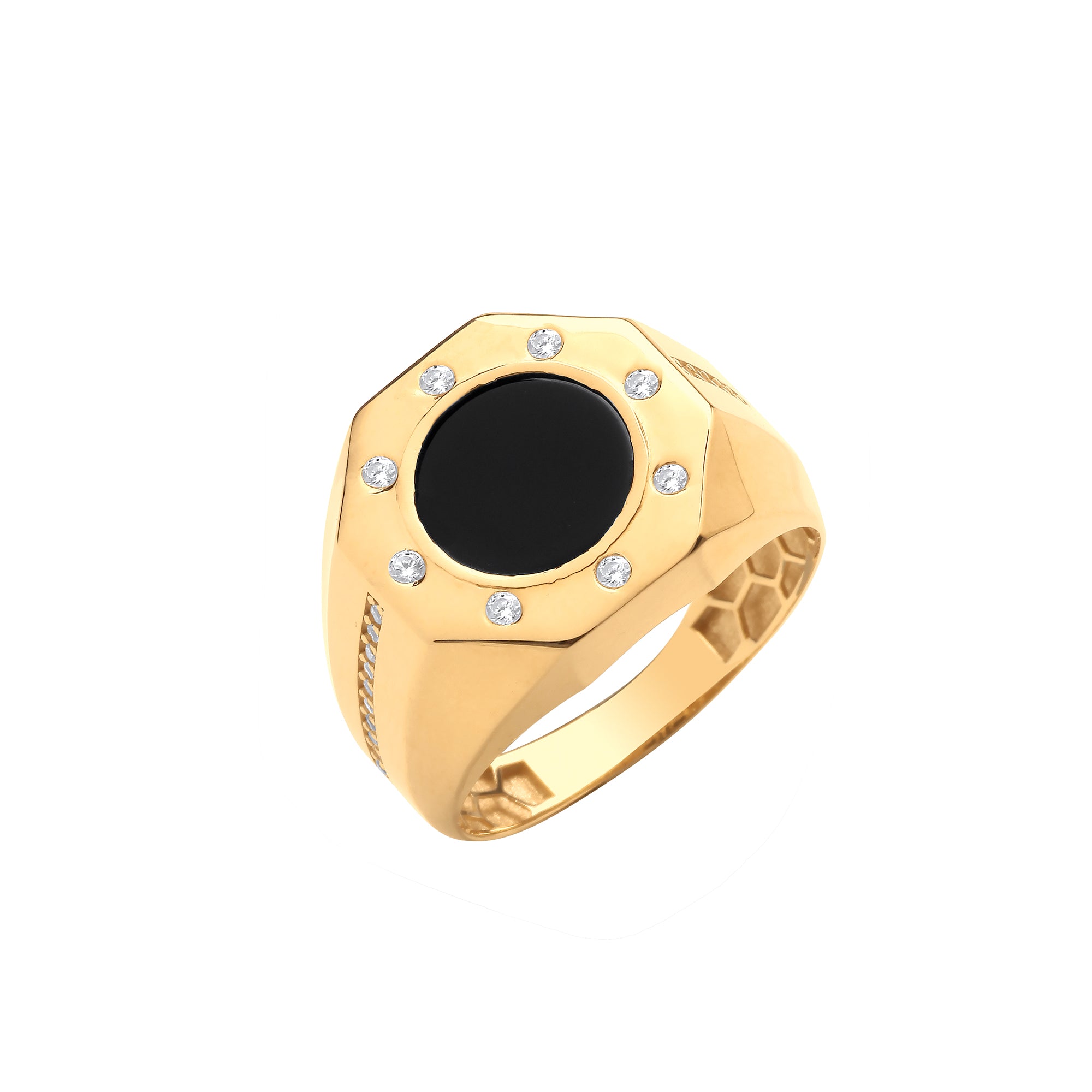 9ct Yellow Gold Cubic Zirconia Onyx Ring