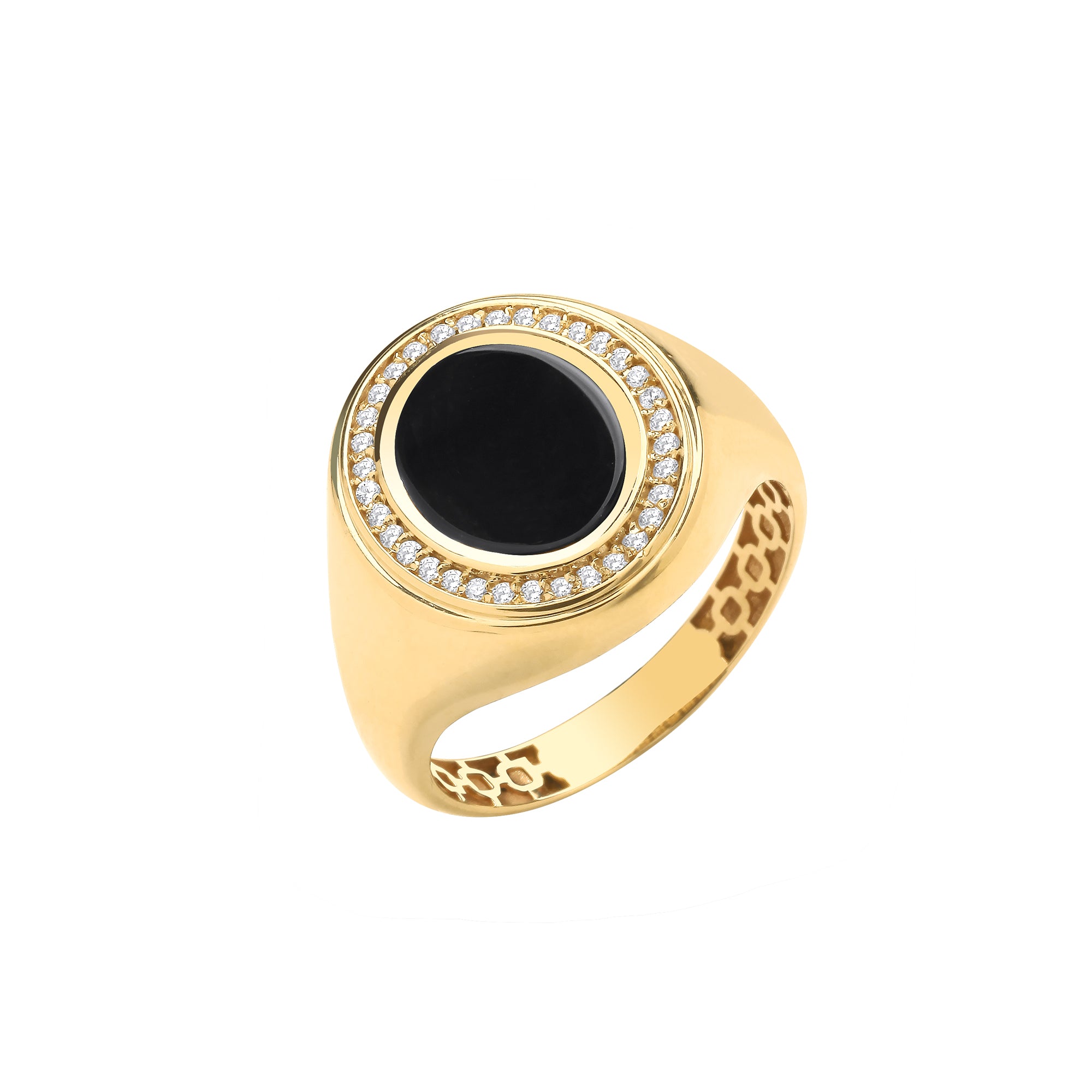 9ct Yellow Gold Oval Cubic Zirconia Onyx Ring