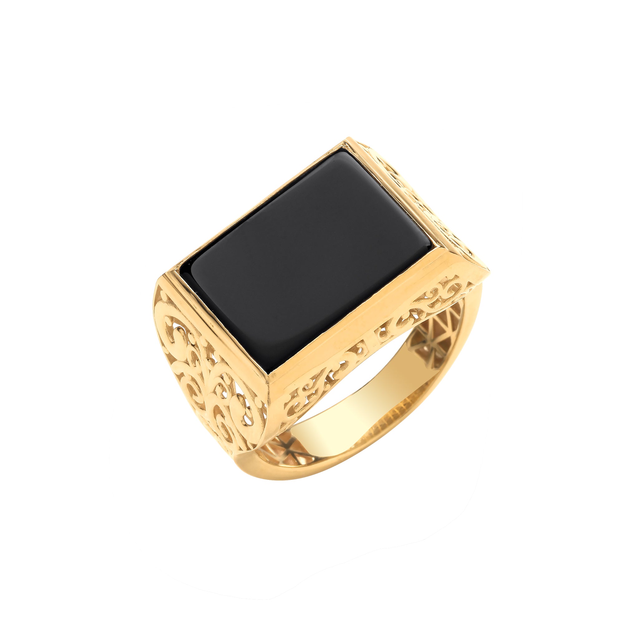 9ct Yellow Gold Rectangular Onyx Gents Ring