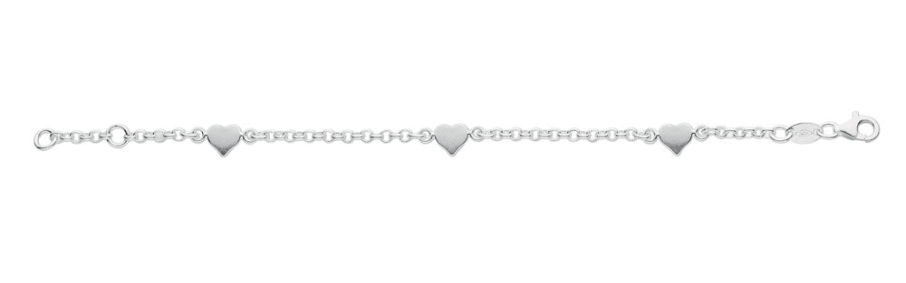 925 Sterling Silver Hearts Anklet 10"