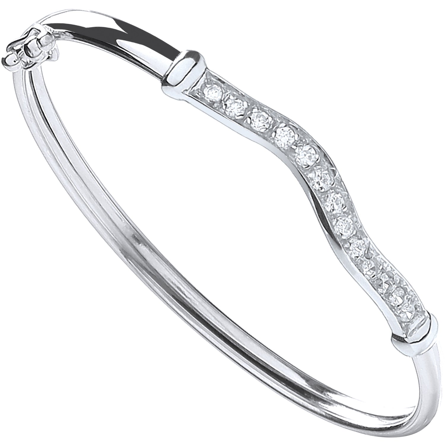 925 Sterling Silver Wavy Top Baby Cz Bangle