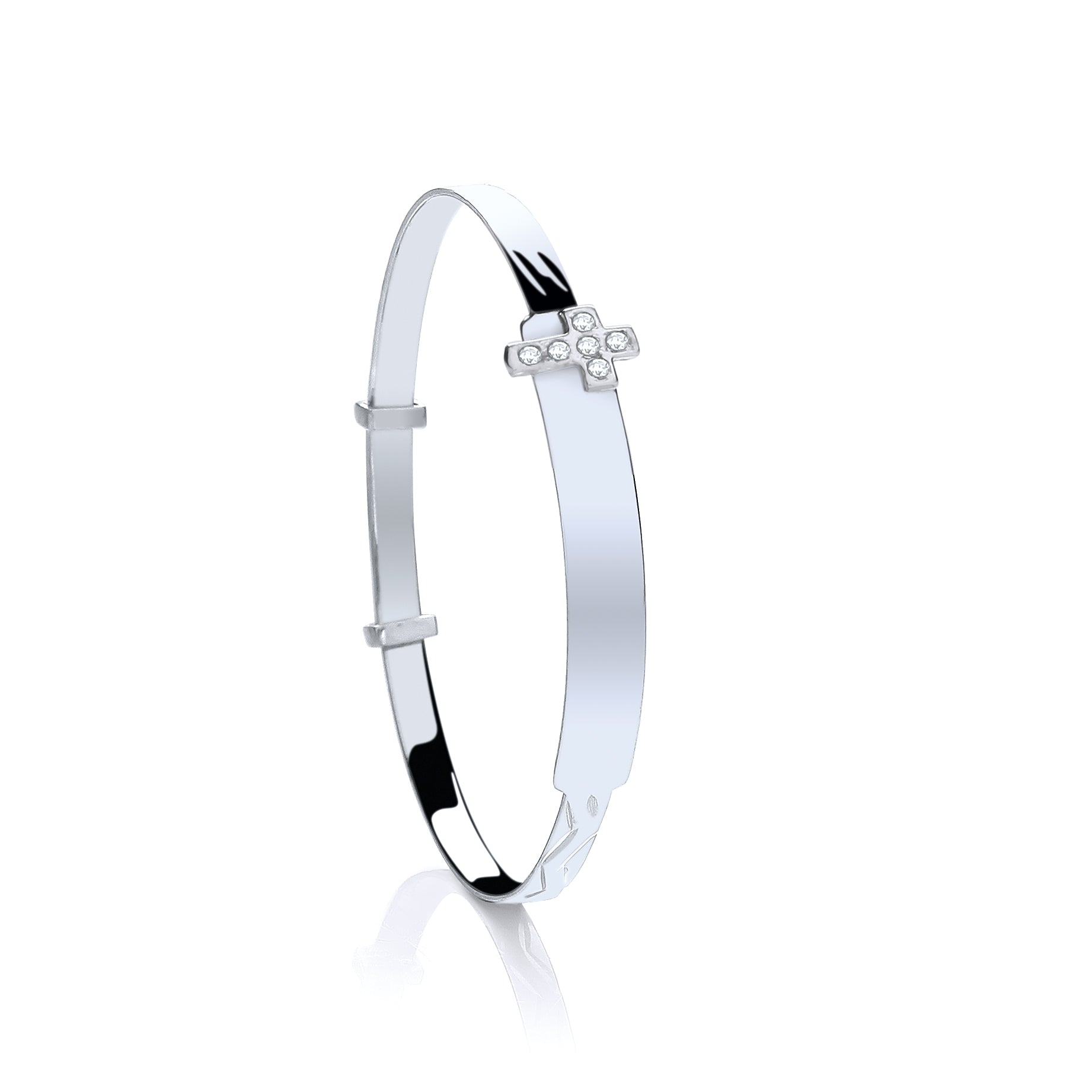 925 Sterling Silver Children's ID with Cz Cross Expandable Bangle