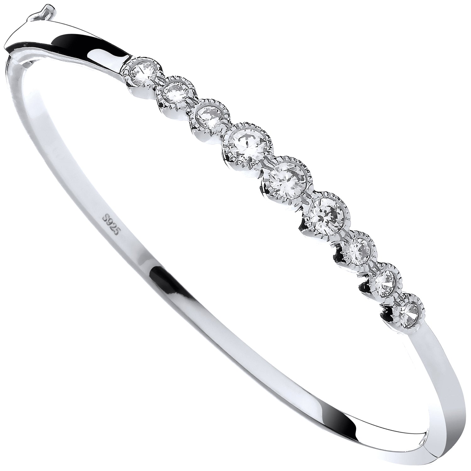 925 Sterling Silver Rubover Set Cz Bangle