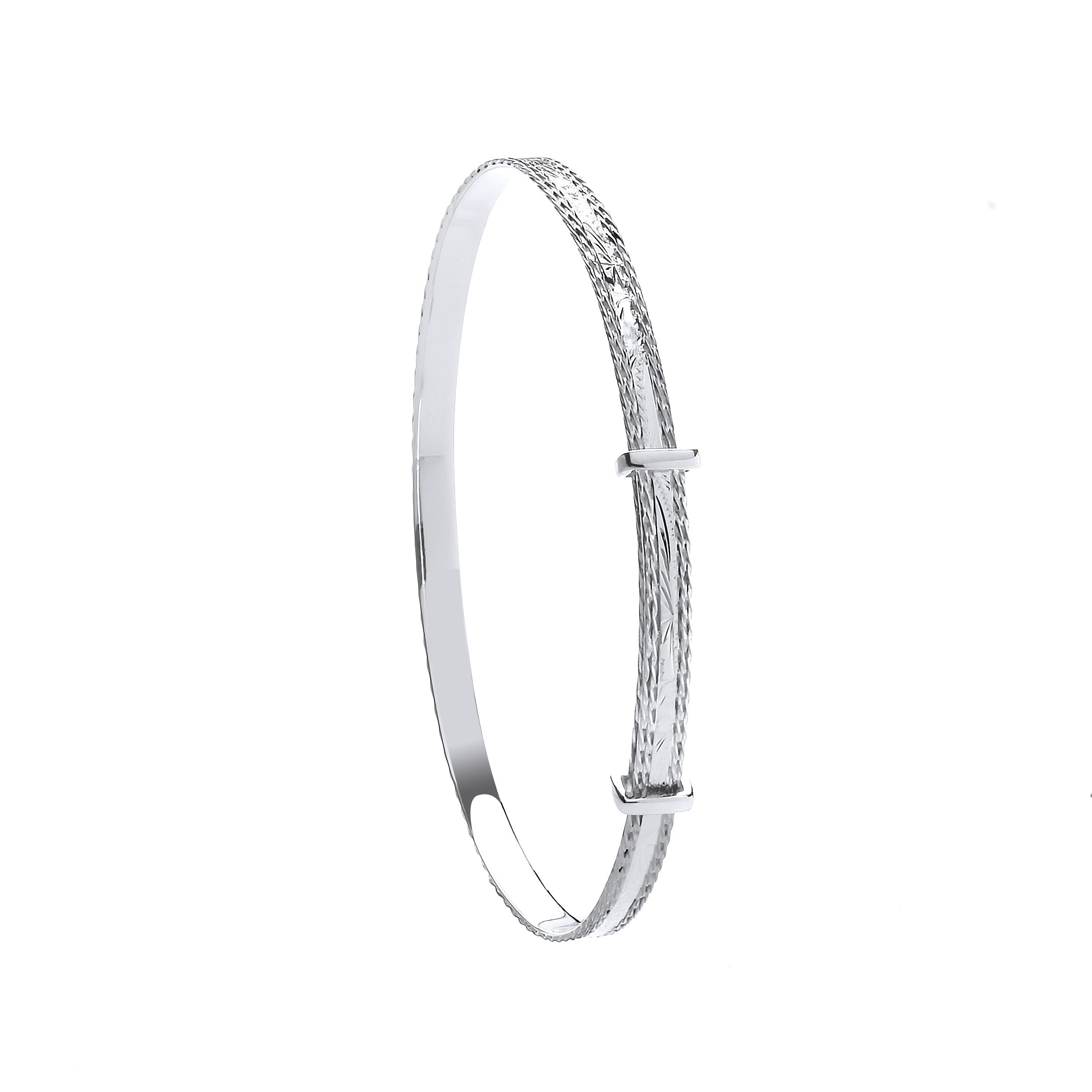 925 Sterling Silver 4mm Expandable Diamond Cut Bangle