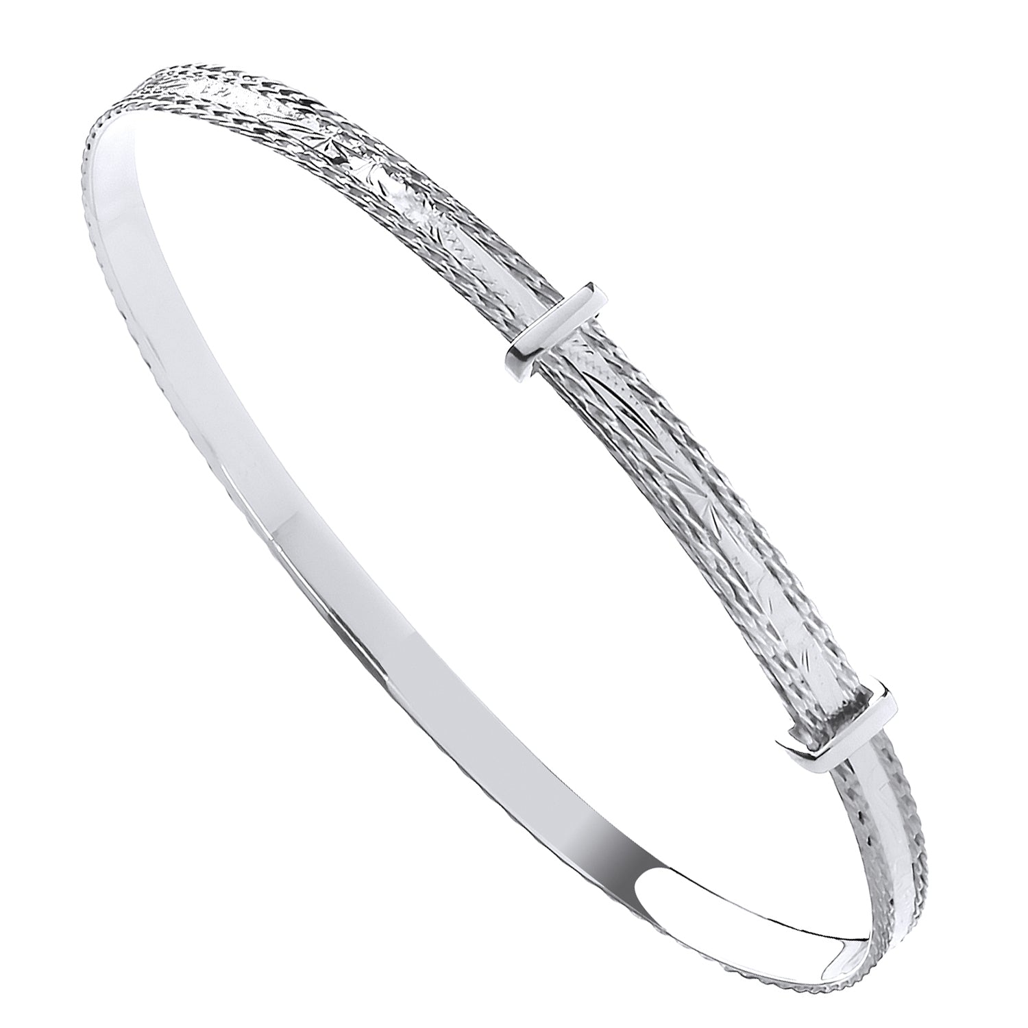 925 Sterling Silver 4mm Expandable Diamond Cut Bangle