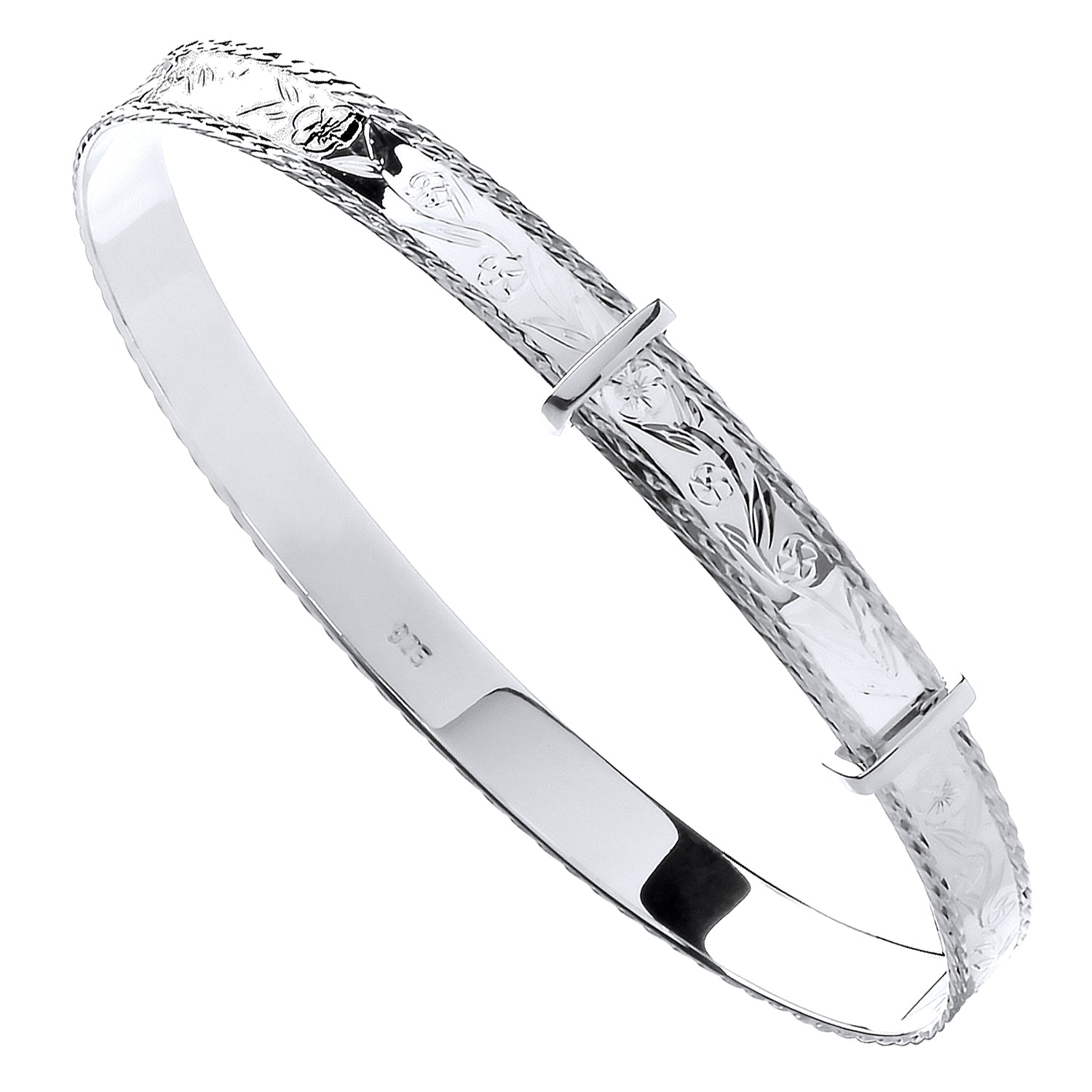 925 Sterling Silver 6mm Expandable Diamond Cut Bangle