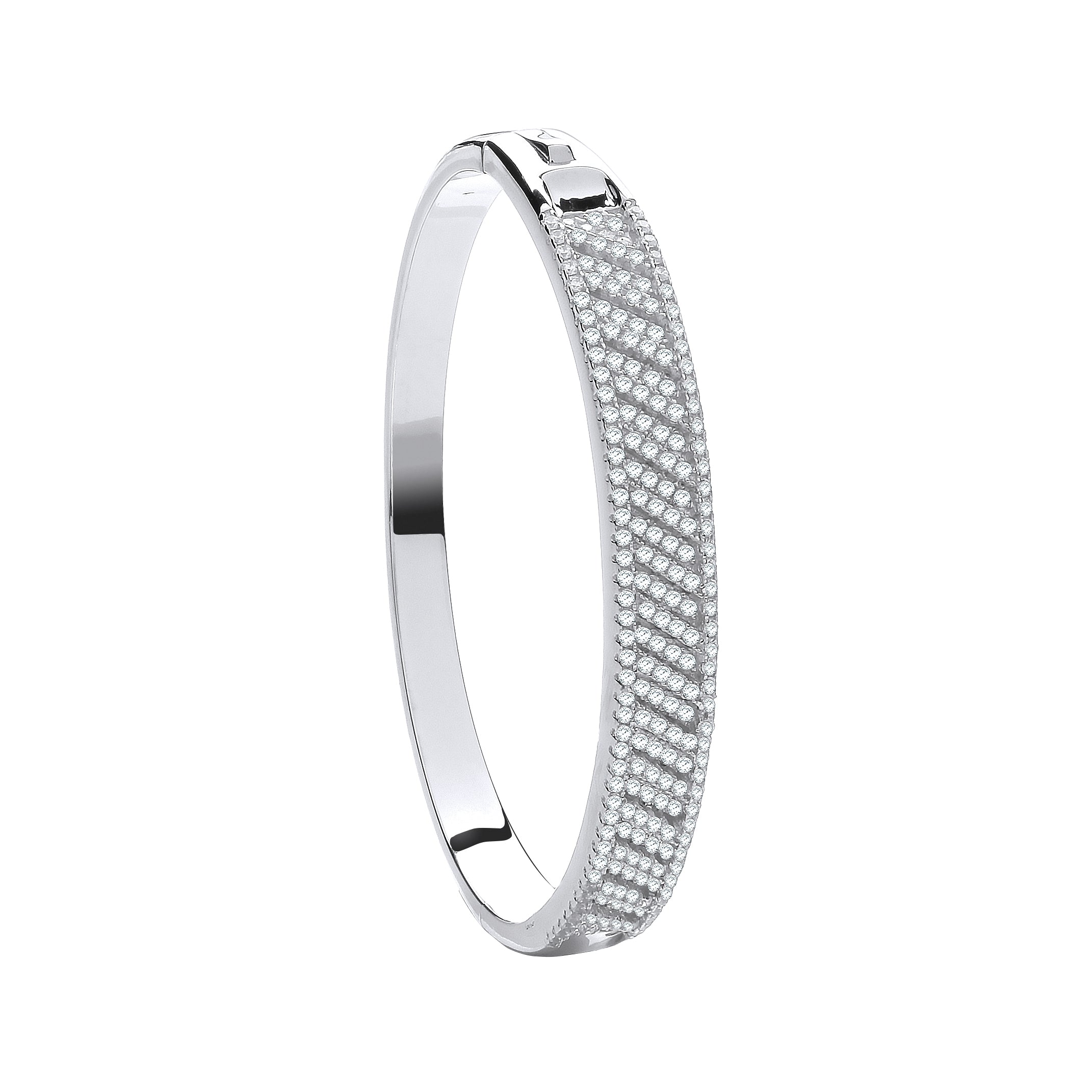 925 Sterling Silver Cross Lines CZ Ladies Bangle