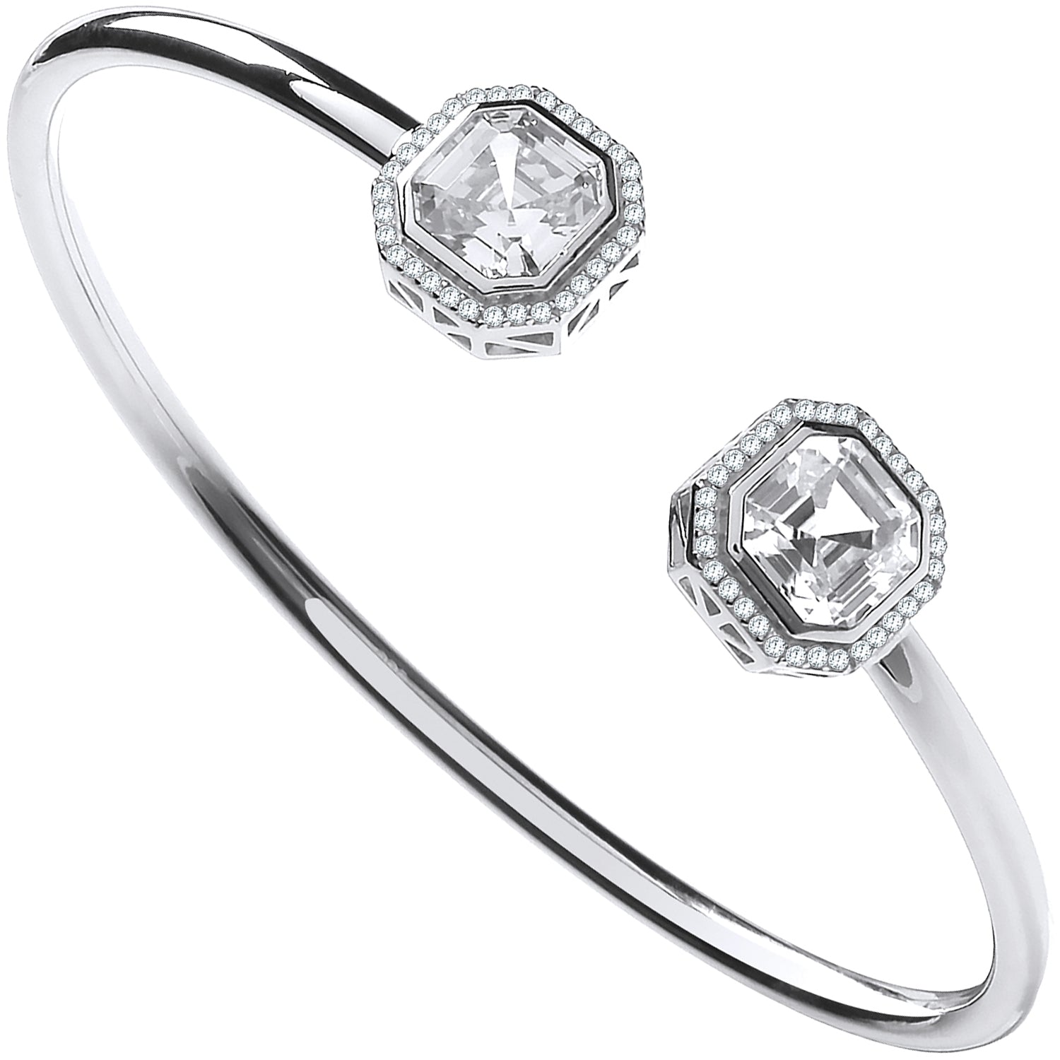 925 Sterling Silver  Octagon CZ Torque Hollow Bangle