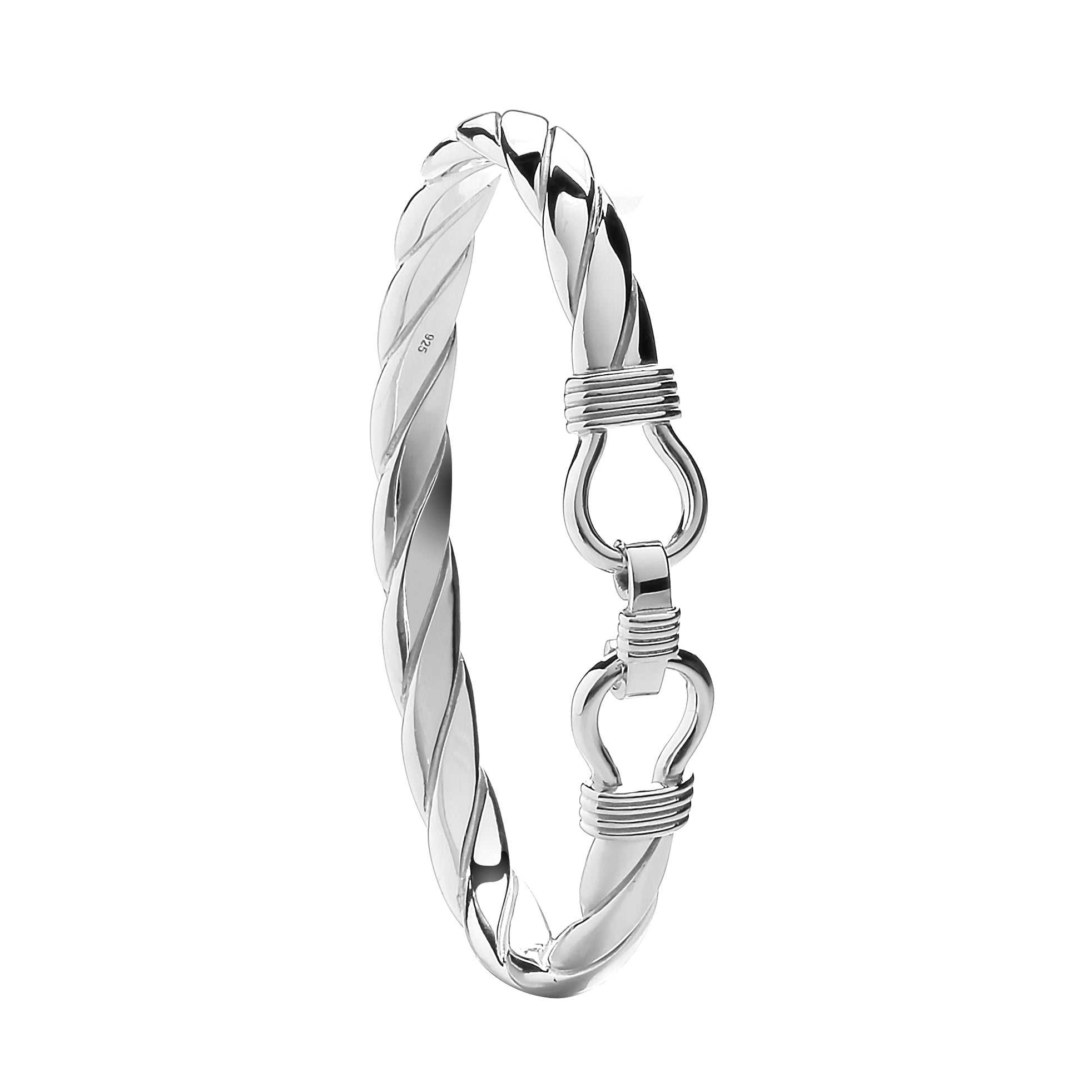 925 Sterling Silver Twist Solid 8mm Gents Bangle