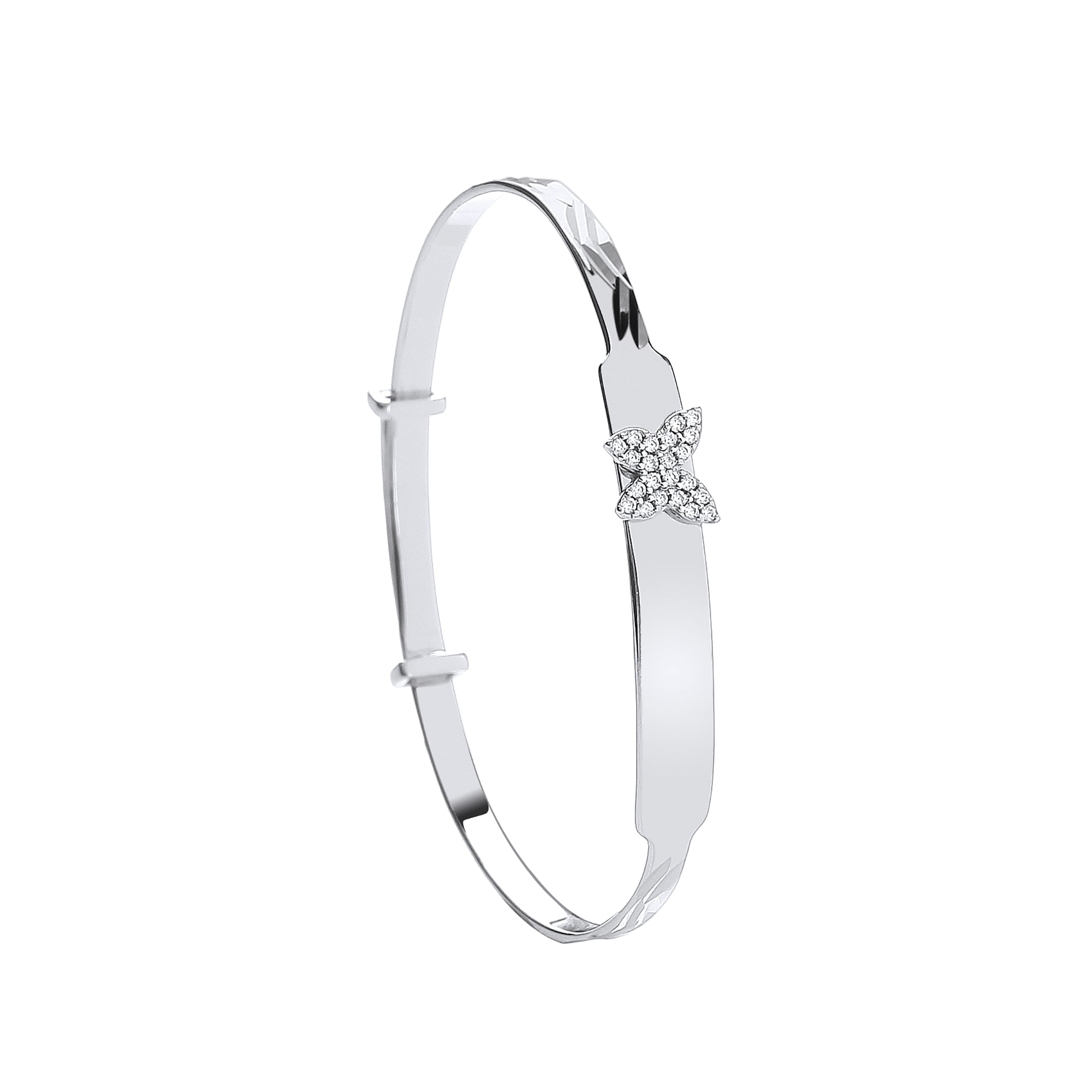 925 Sterling Silver CZ Butterfly Expandable ID Child's Bangle