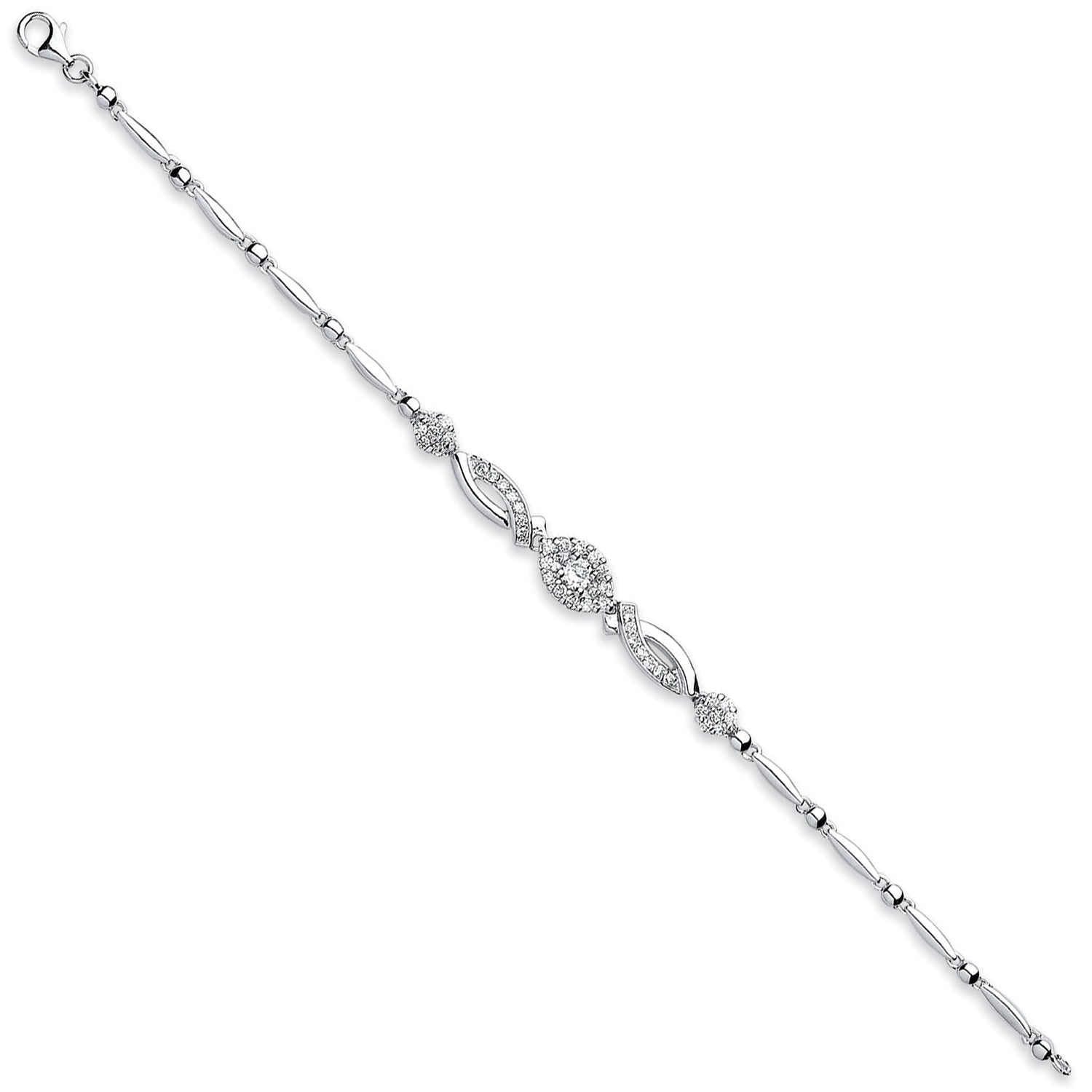 925 Sterling Silver Fancy Cz Ladies Bracelet