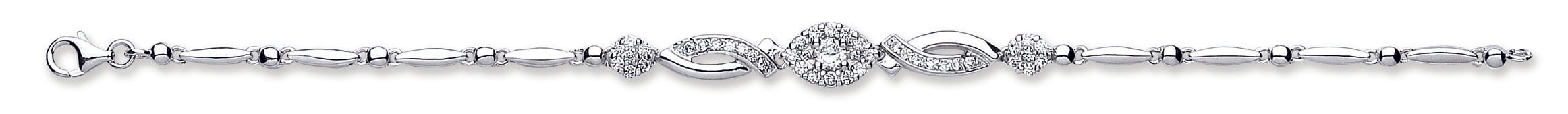 925 Sterling Silver Fancy Cz Ladies Bracelet