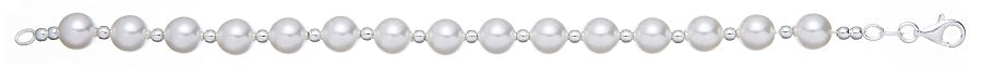 925 Sterling Silver & Simulated Pearl Balls Bracelet 7"