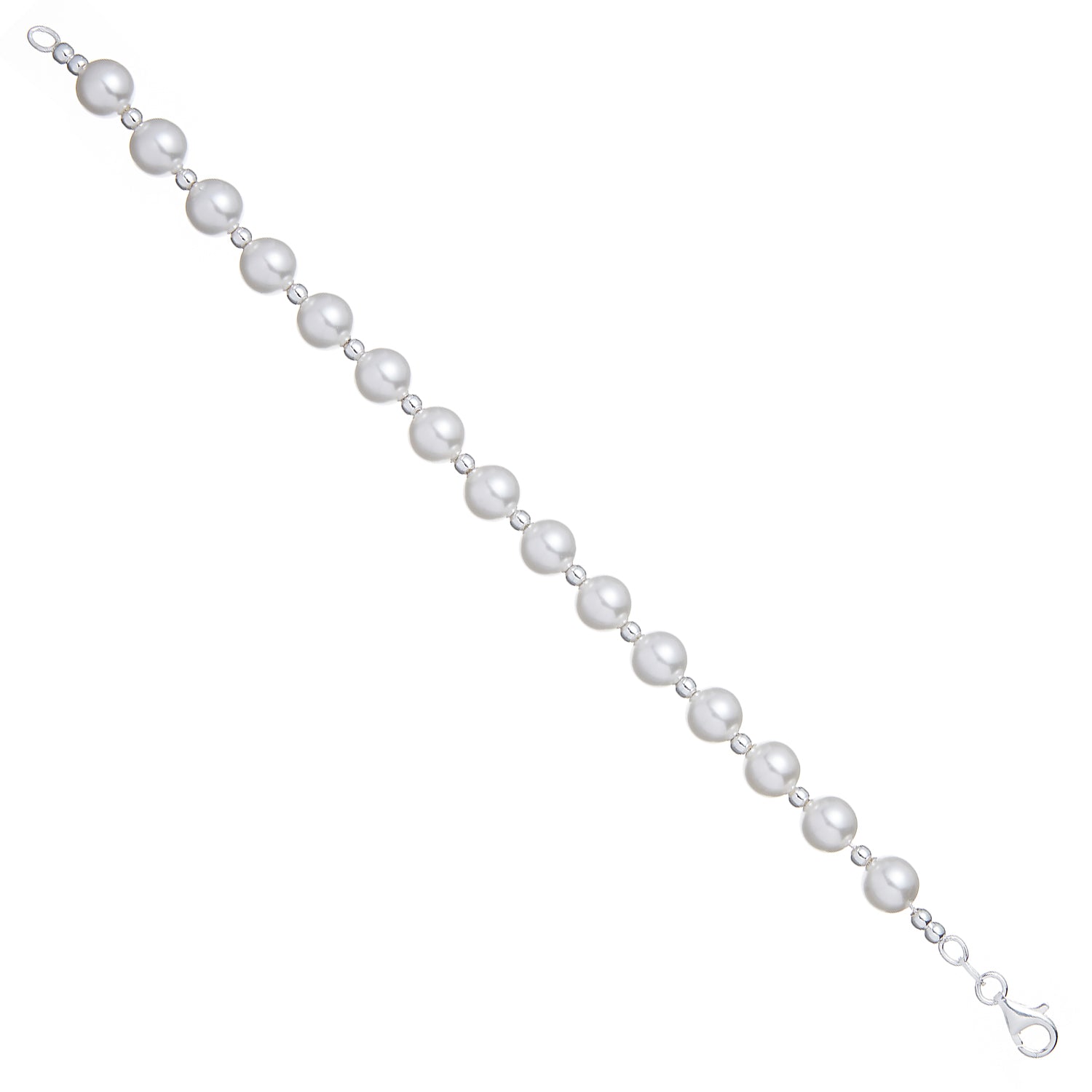 925 Sterling Silver & Simulated Pearl Balls Bracelet 7"