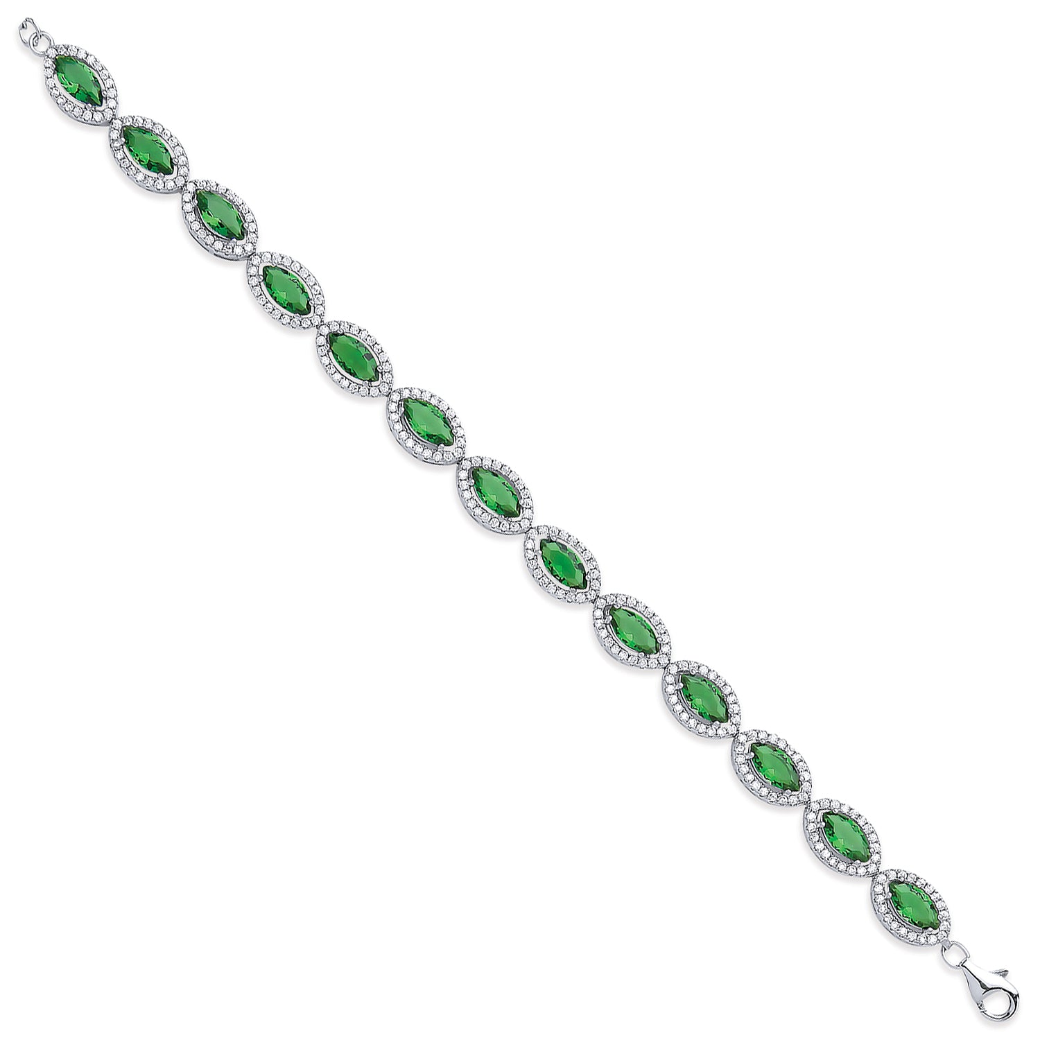 925 Sterling Silver Green Marquise Cut CZs Ladies Bracelet