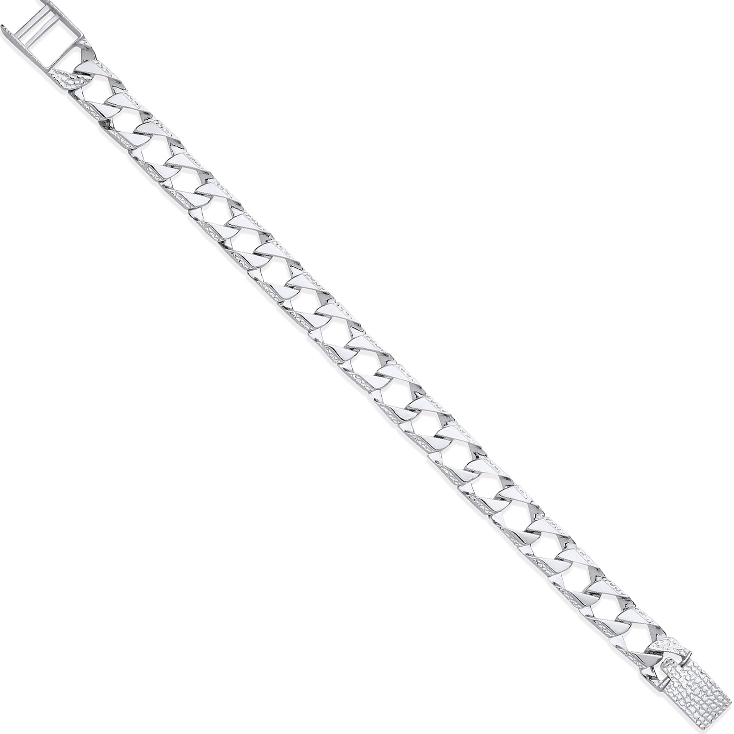 925 Sterling Silver Square Curb Ribbed Edge Link Gents Bracelet