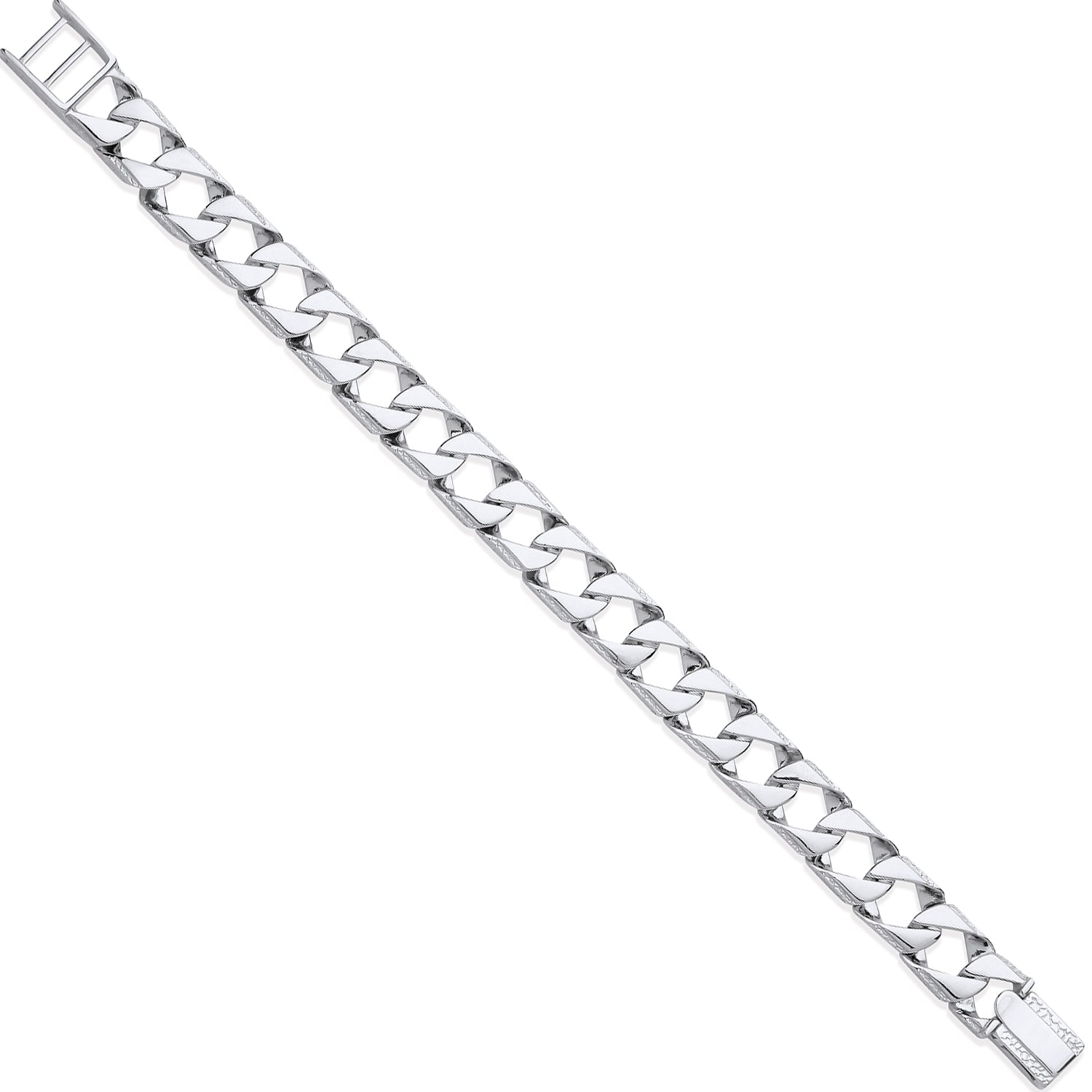 925 Sterling Silver Big Square Curb Ribbed Edge Link Gents Bracelet