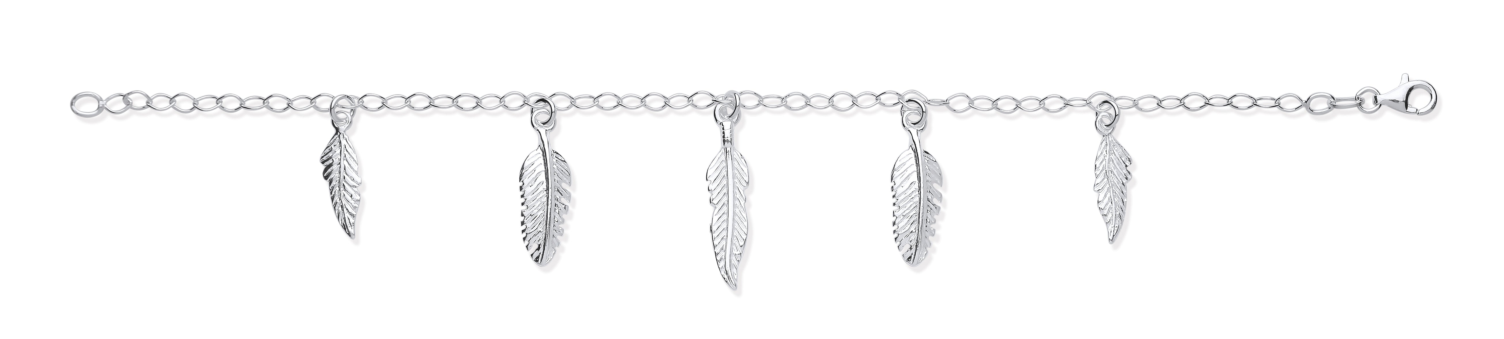 925 Sterling Silver 5 Feathers Ladies Charm Bracelet