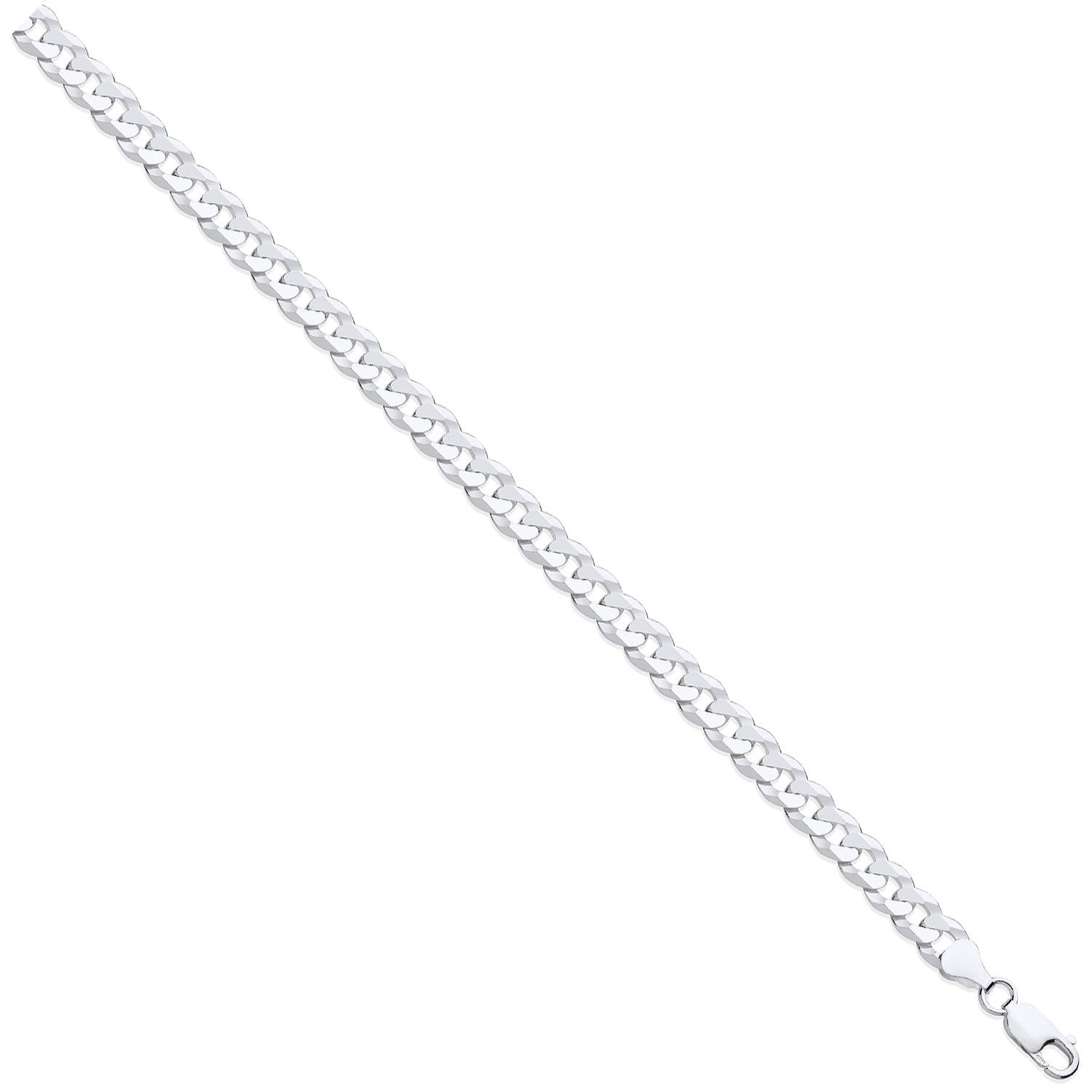 925 Sterling Silver Flat Curb Chain Bracelet (7mm Thick)