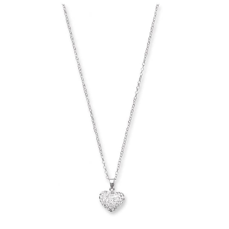 925 Sterling Silver White Crystal Heart Drop Pendant with 16" Chain