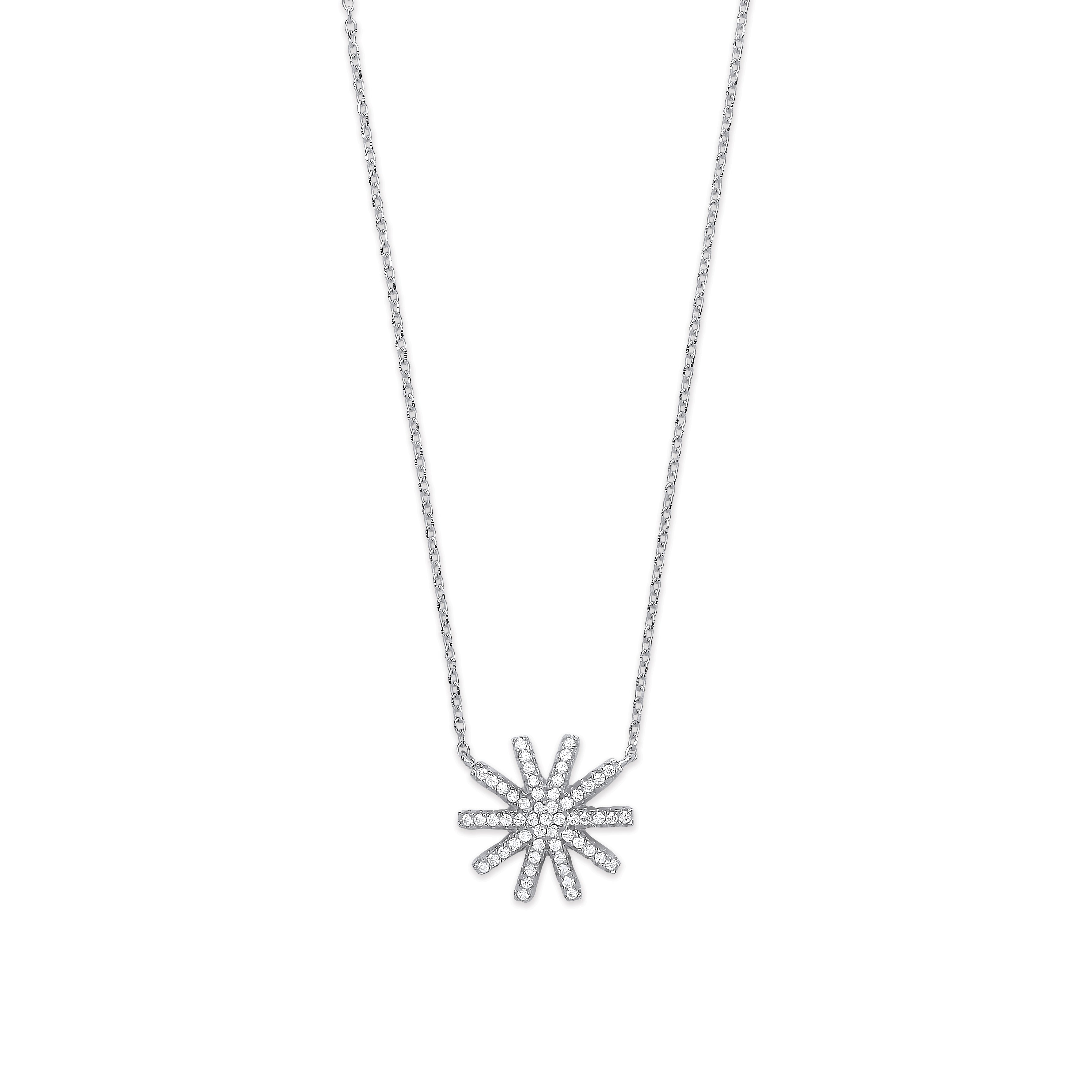 925 Sterling Silver Cubic Zirconia Starburst Necklace